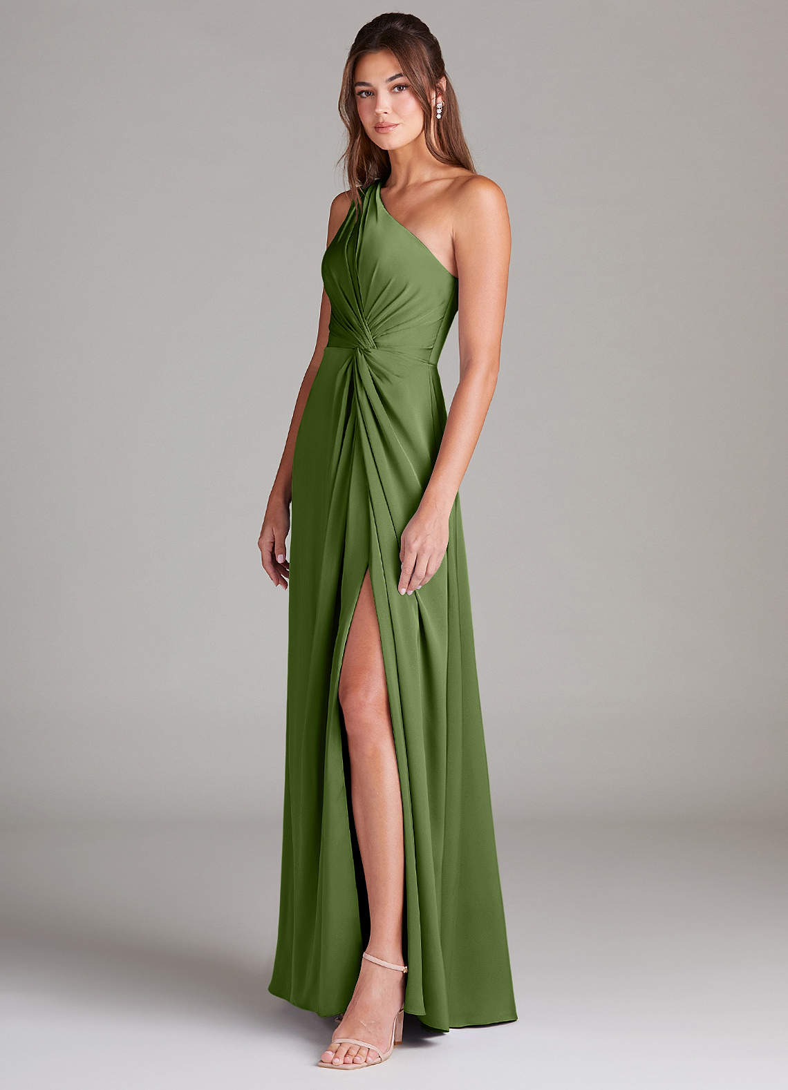 Azazie Brooke Bridesmaid Dresses Juniper A-Line One Shoulder Stretch Satin Dress image4