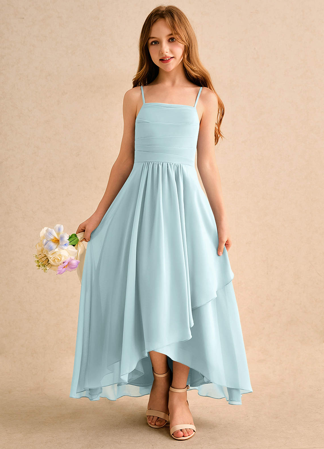 Azazie Twilight Dance Girls Formal Blumenmädchenkleider A-Linie Plissee Chiffon Kleid Nebel image3
