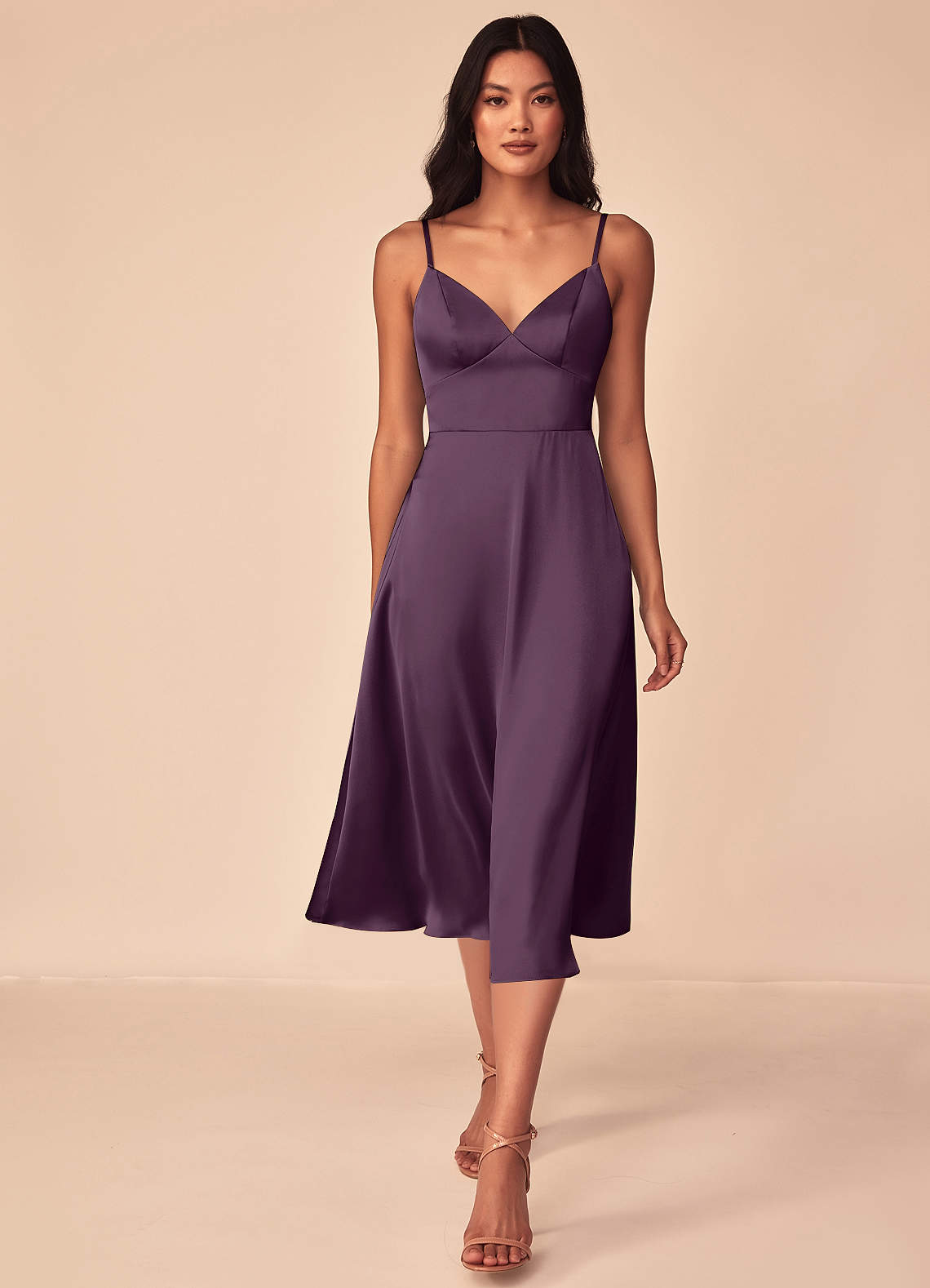 Azazie Dottie Bridesmaid Dresses Plum A-Line Stretch Satin Dress image1