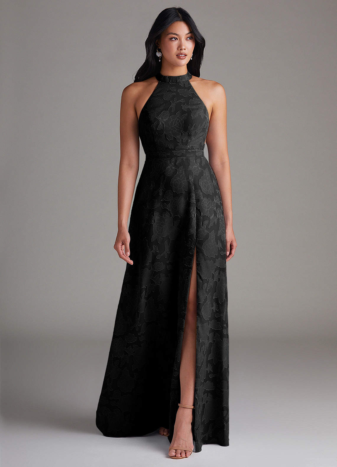 Azazie Clarice Brautjungfernkleider A-Linie Seitliche Cut-Outs Blumen-Burnout Kleid Schwarz image1