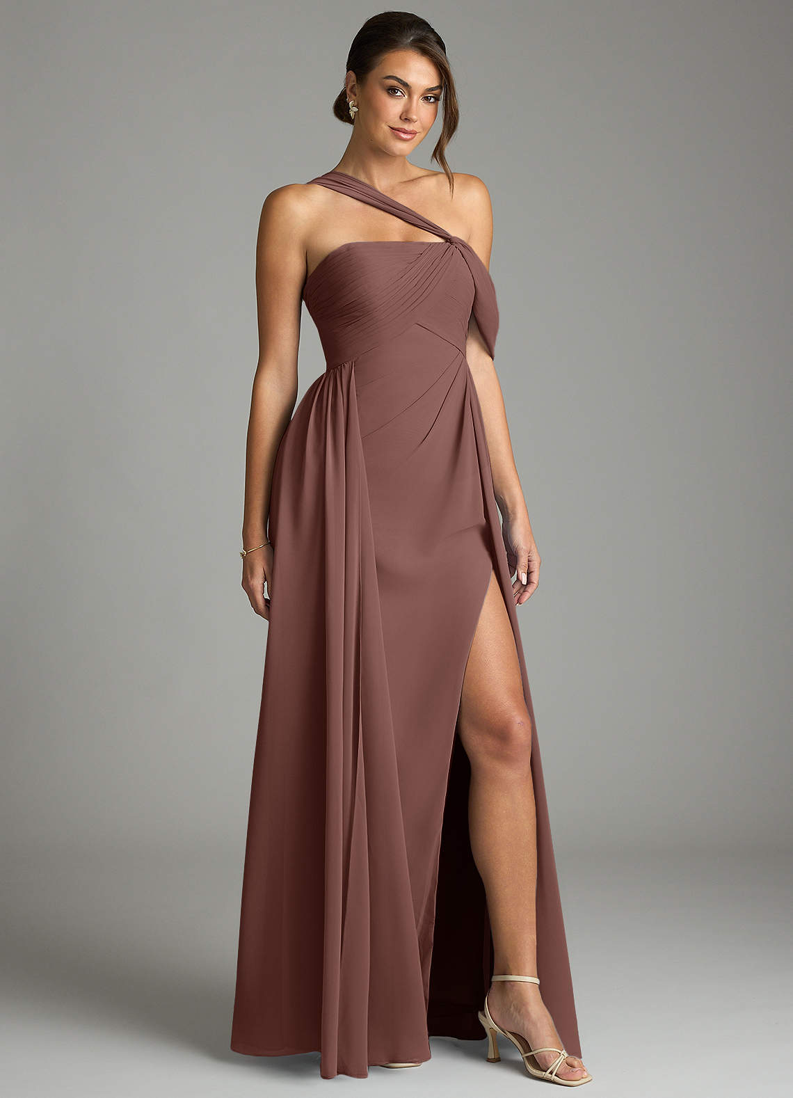 Azazie Kassandra Ready to Ship Espresso Chiffon Bridesmaid Dresses