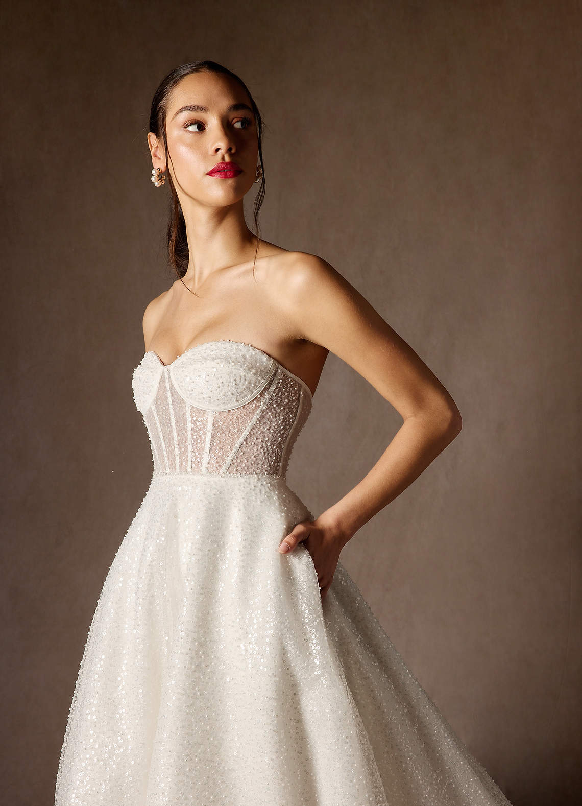 Azazie Nicolette Diamond White A-Line Strapless Beading Dress