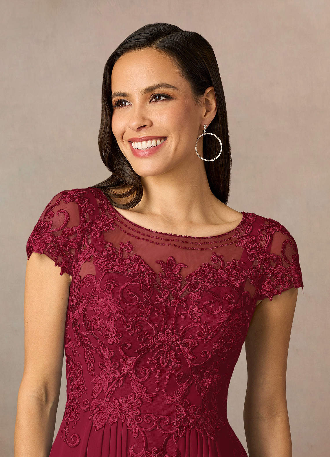 Azazie Lunda Kleider für die Brautmutter A-Linie Spitze Chiffon Kleid Burgunderrot image2