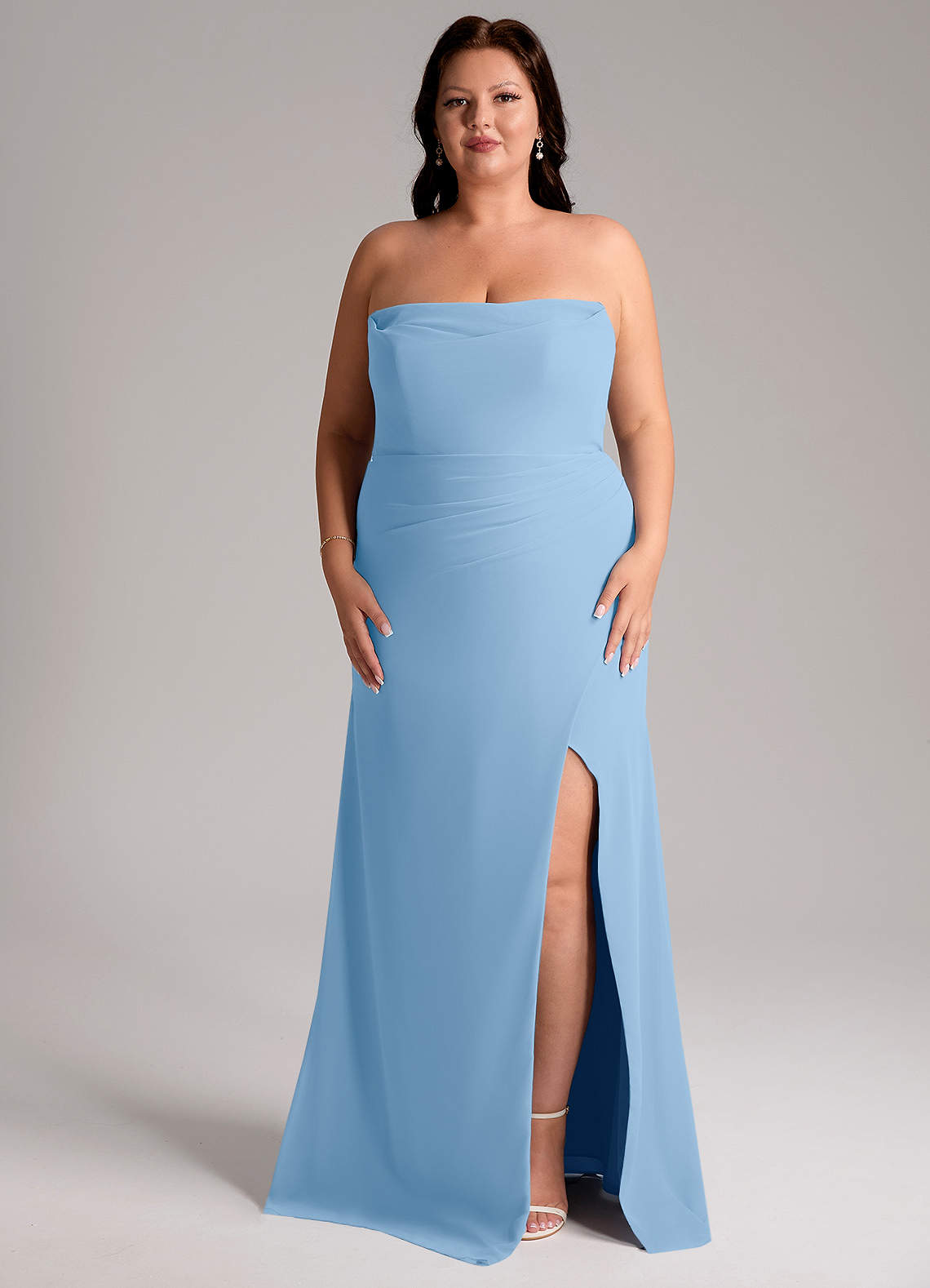 Azazie Leonis Bridesmaid Dresses Powder Blue Sheath Strapless Chiffon Convertible Dress image10