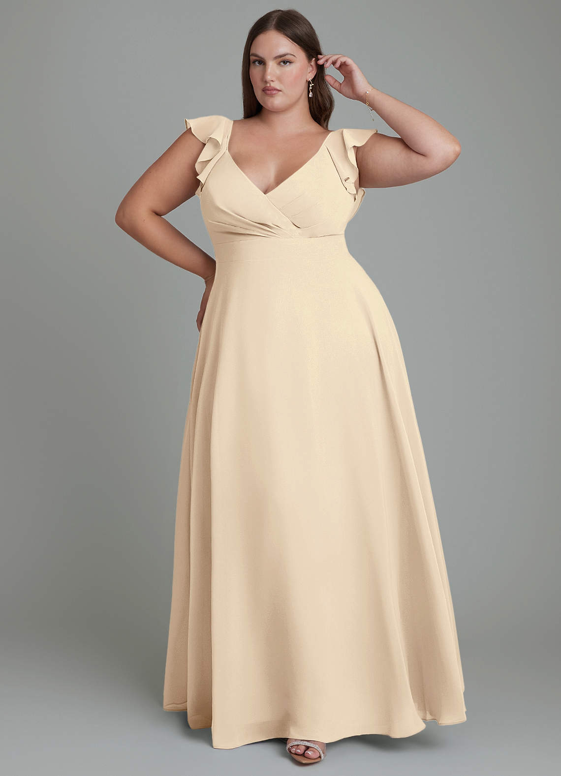 Azazie Leilani Bridesmaid Dresses Champagne A-Line Pleated Chiffon Dress image1