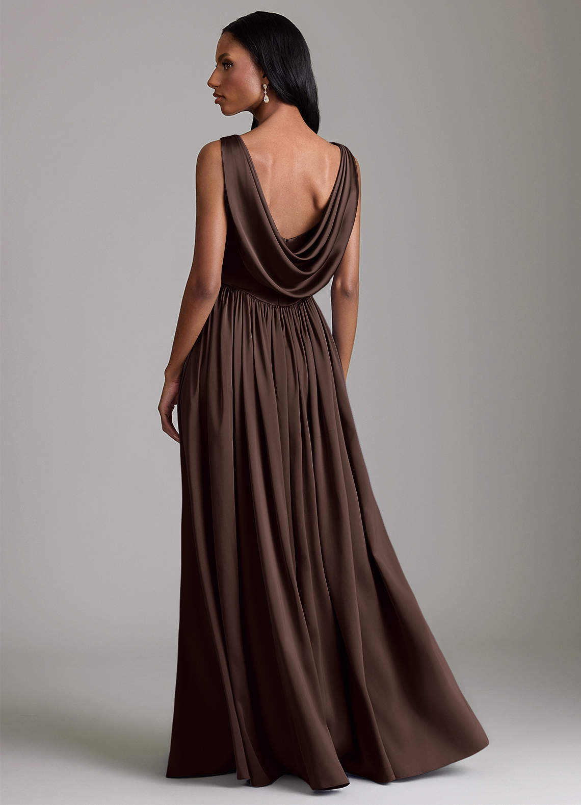 Azazie Novi Bridesmaid Dresses Ganache A-Line with Pockets Stretch Satin Dress image1