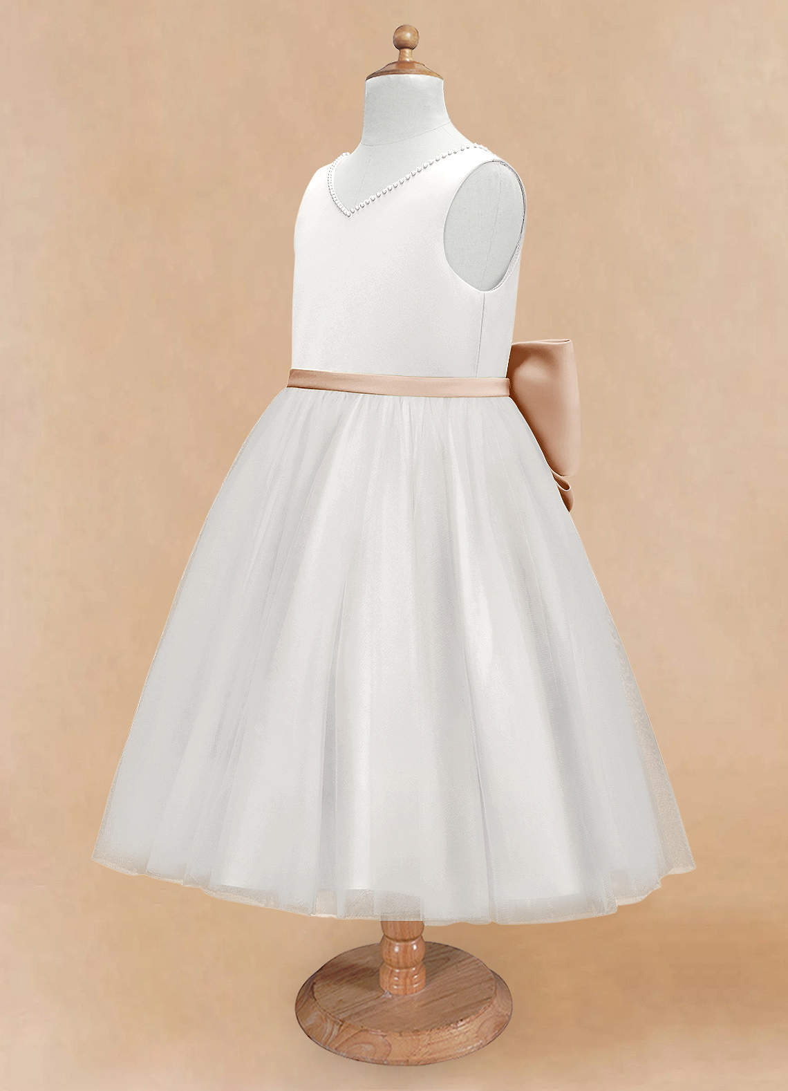 Azazie Seline Flower Girl Dresses Ivory English Rose A-Line Bow Tulle Dress image7