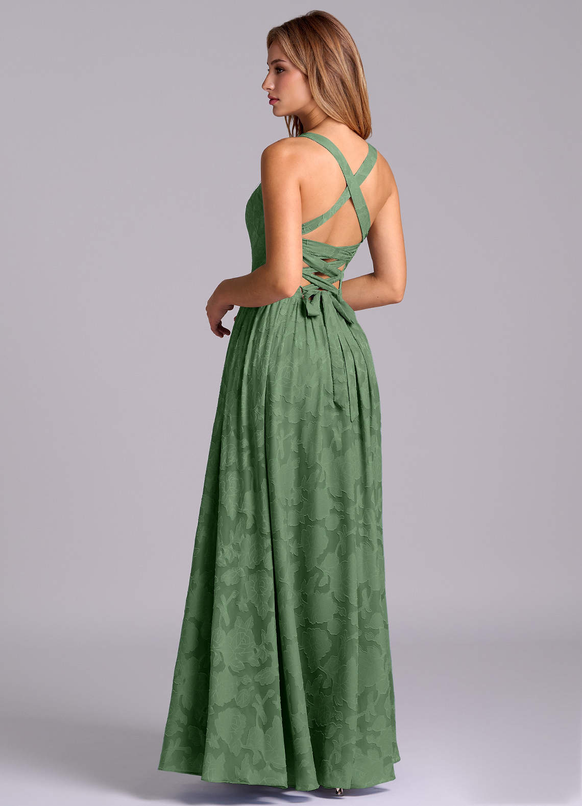 Azazie Francis Morsiusneito Mekot A-linja Korsetti Floral Burnout Lattian pituus Mekko image1