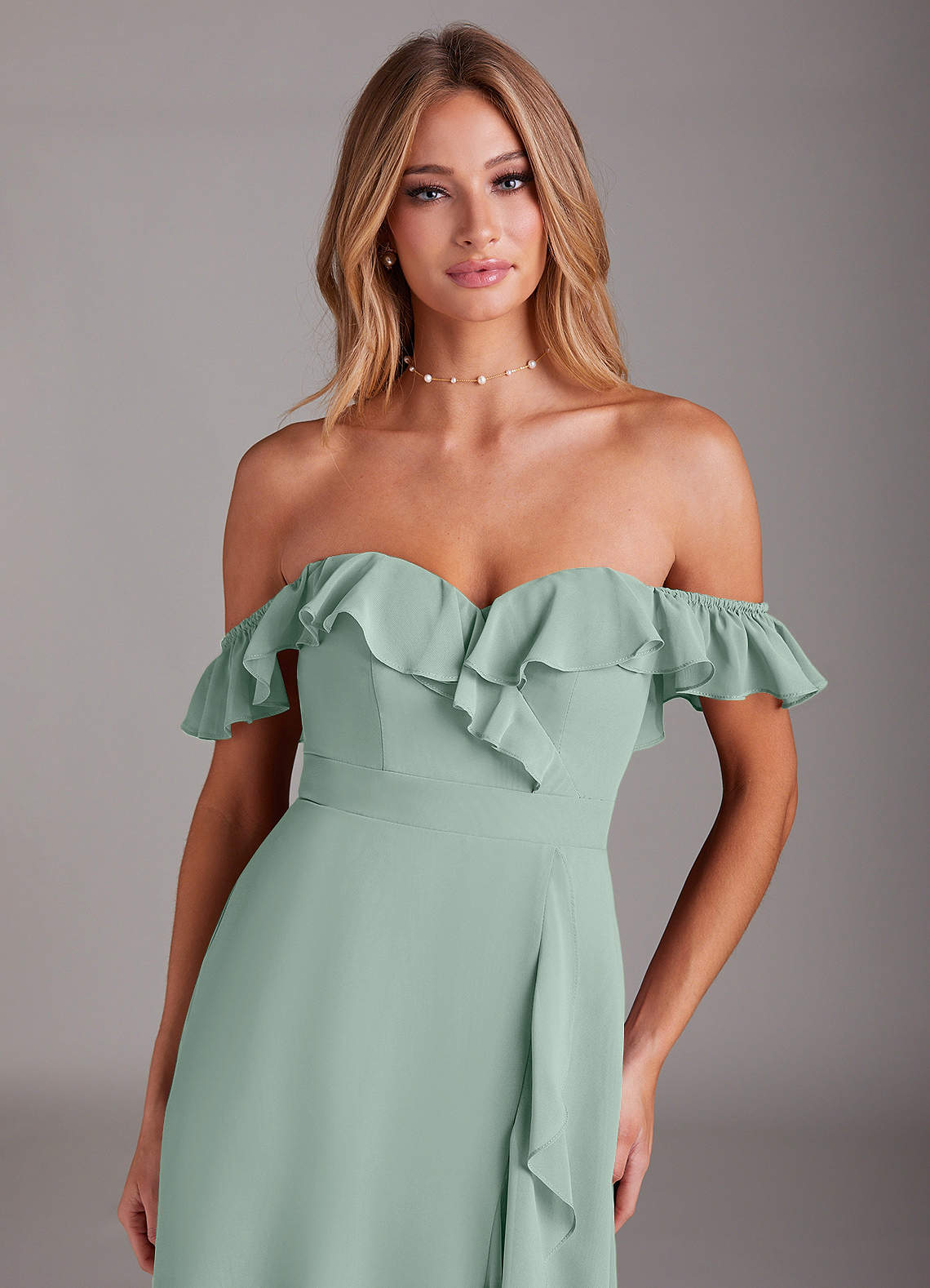 Azazie Lyra Bridesmaid Dresses Agave A-Line Chiffon Convertible Dress image1