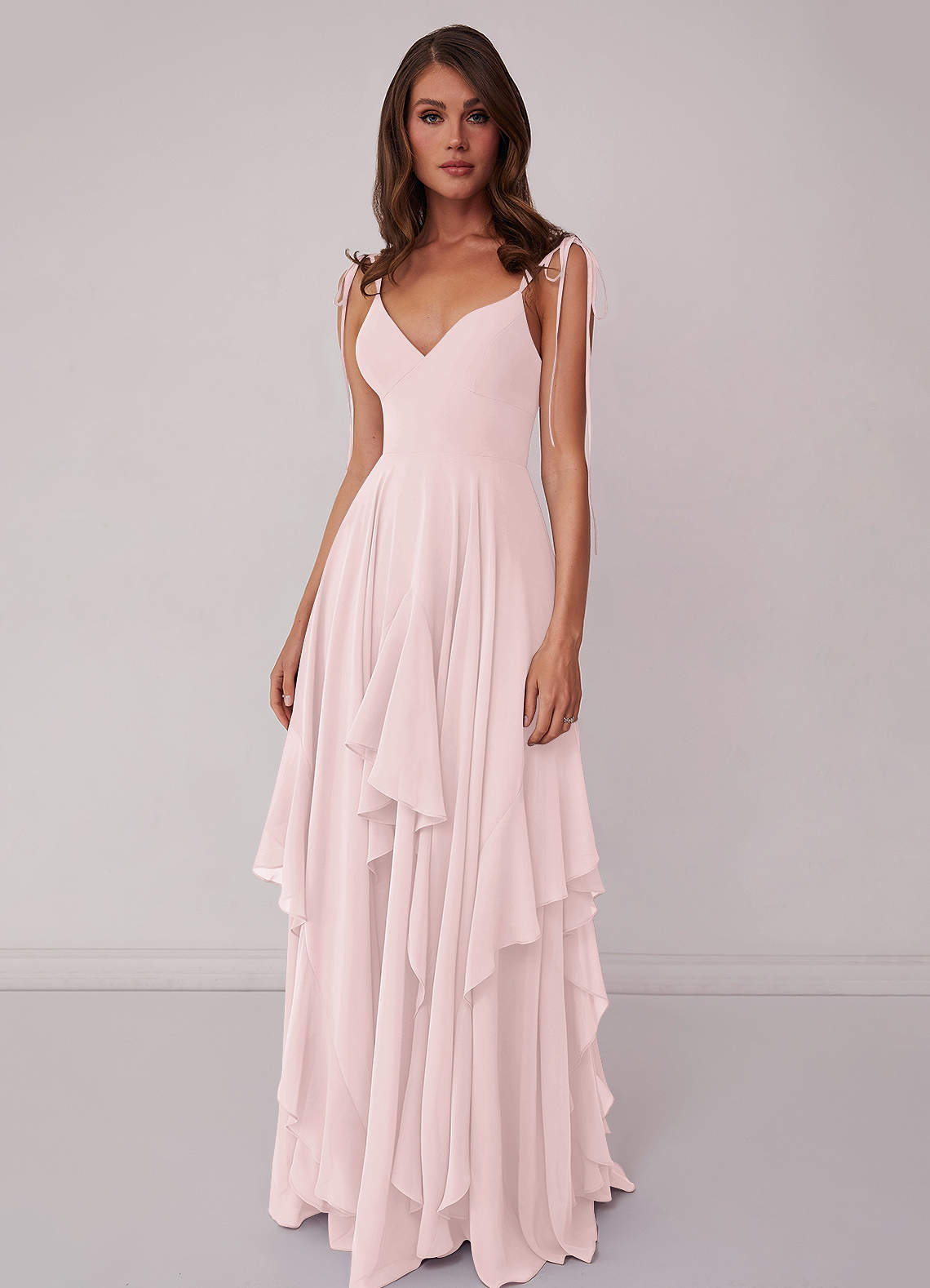 Barbie ♥ Azazie Bridesmaid Dresses V-neck Chiffon Tiered A-line Dress image3
