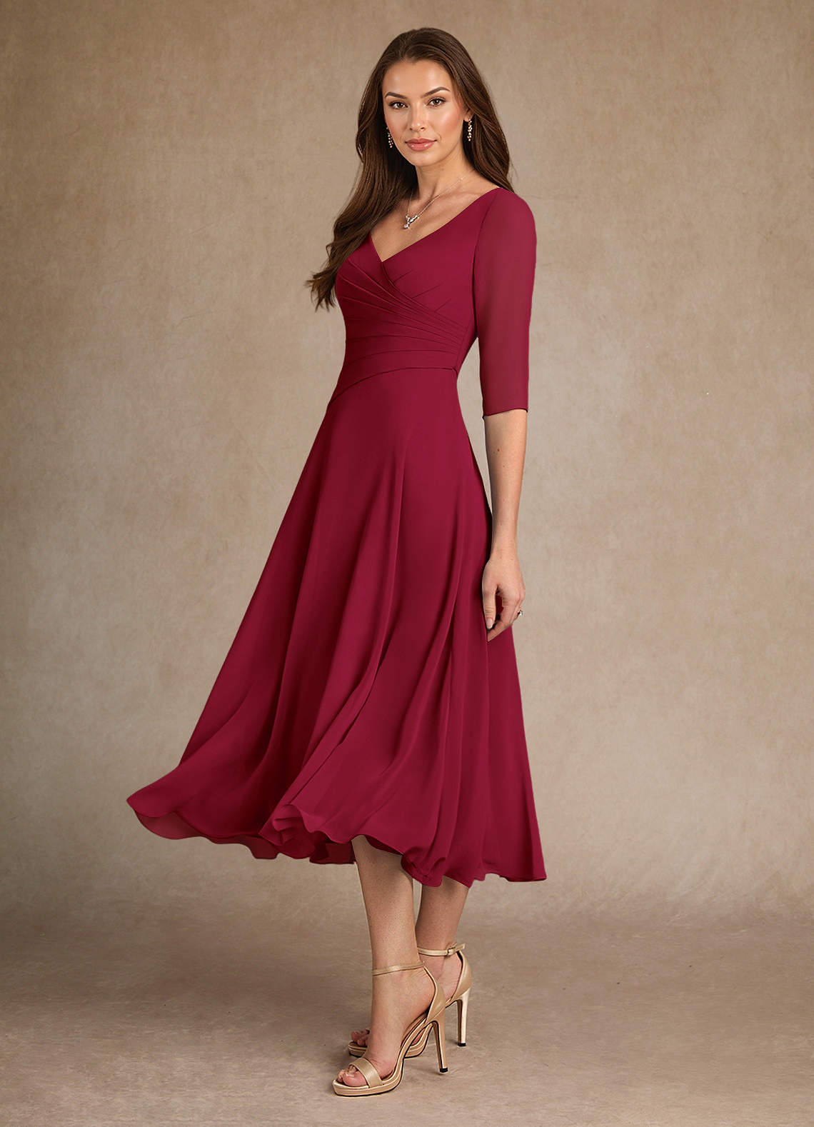 Azazie Durant Mother of the Bride Dresses Burgundy A-Line Pleated Chiffon Dress image1