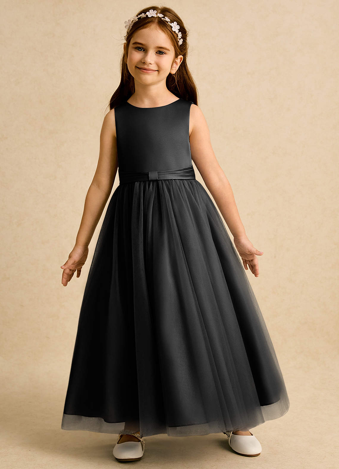 Azazie Lior Robe Demoiselle D'honneur Fillette Robe Princesse en Tulle Plissée Noir image3