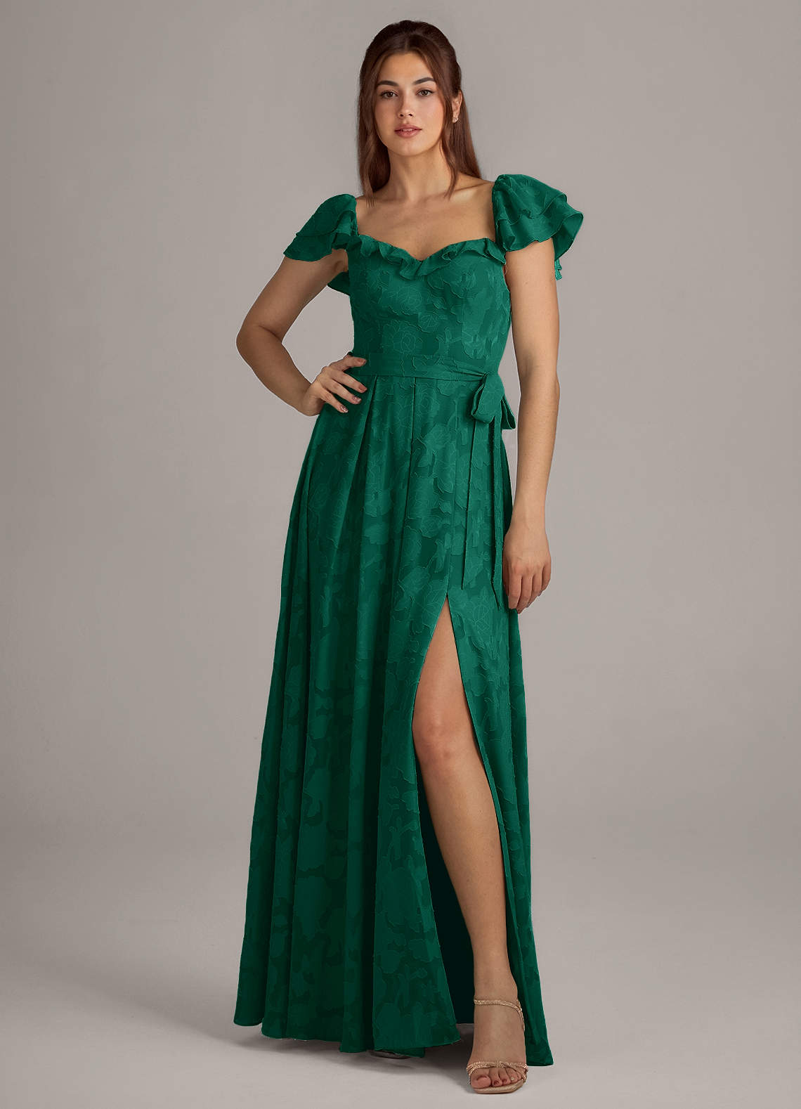 Azazie Aricella Robes de demoiselle d'honneur Robe Trapèze en Blumen-Burnout Corset émeraude image1