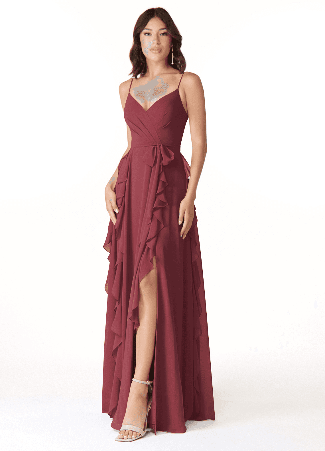 Azazie Peyton Bridesmaid Dresses Merlot A-Line Ruched Chiffon Dress image1