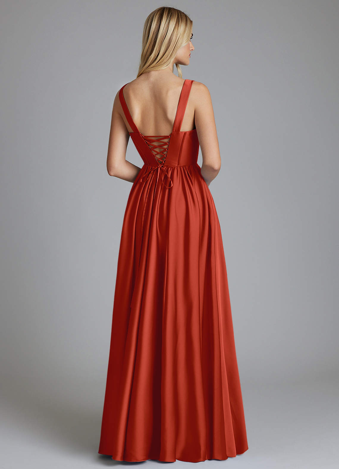 Azazie Delmie Rust Stretch Satin Bridesmaid Dresses | Azazie