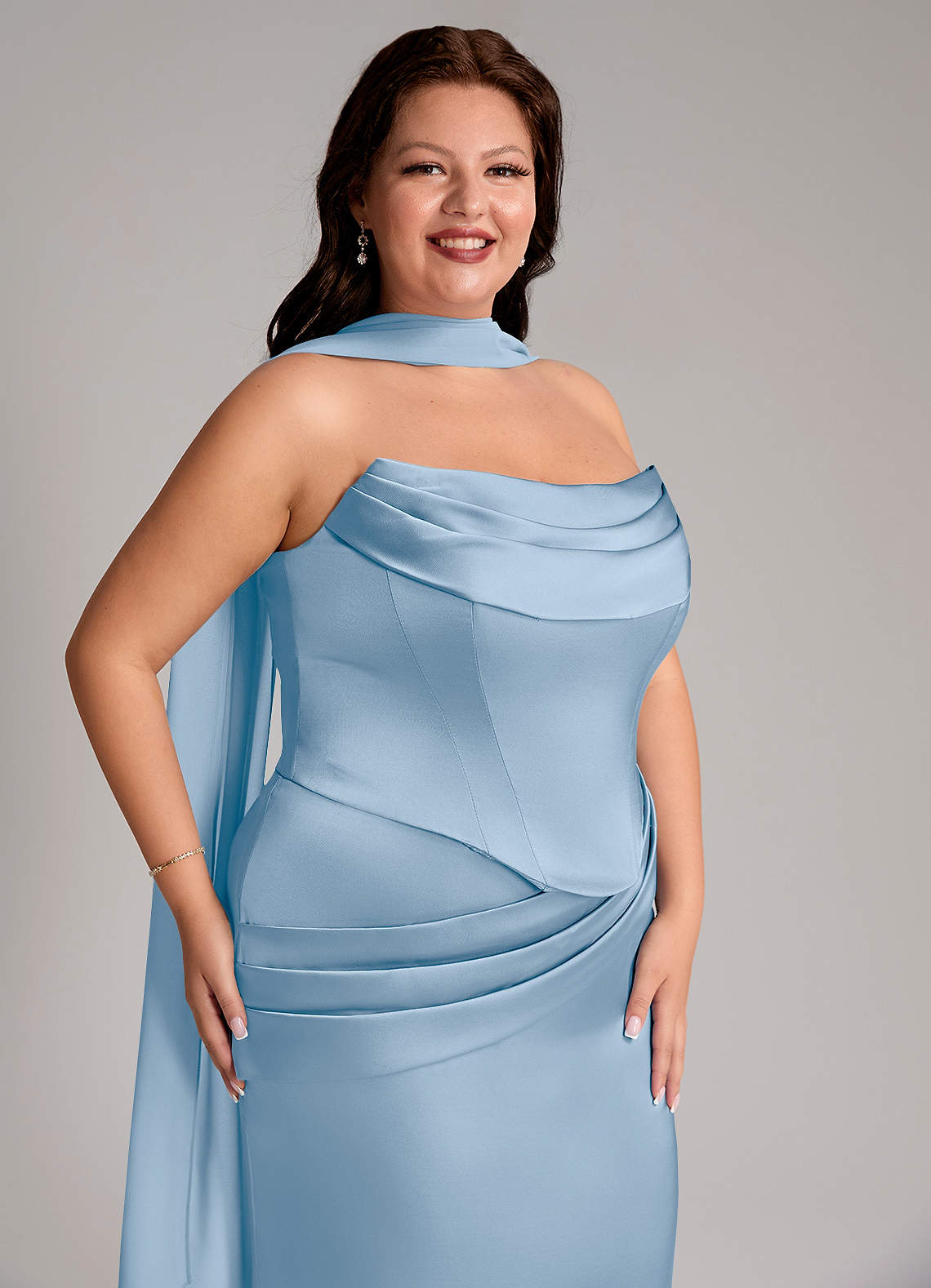 Azazie Sorrel Bridesmaid Dresses Powder Blue Mermaid Strapless Stretch Satin Convertible Dress image10