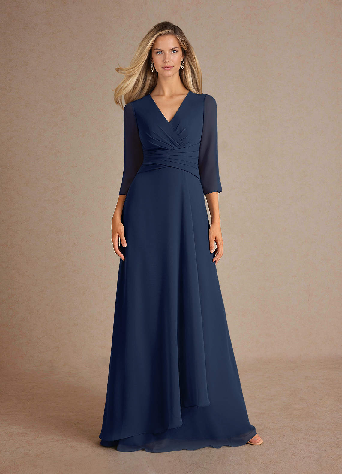 Azazie Mayfield Abiti per la Madre della Sposa Abito A-Line in Chiffon Plissettato Marino Scuro image5