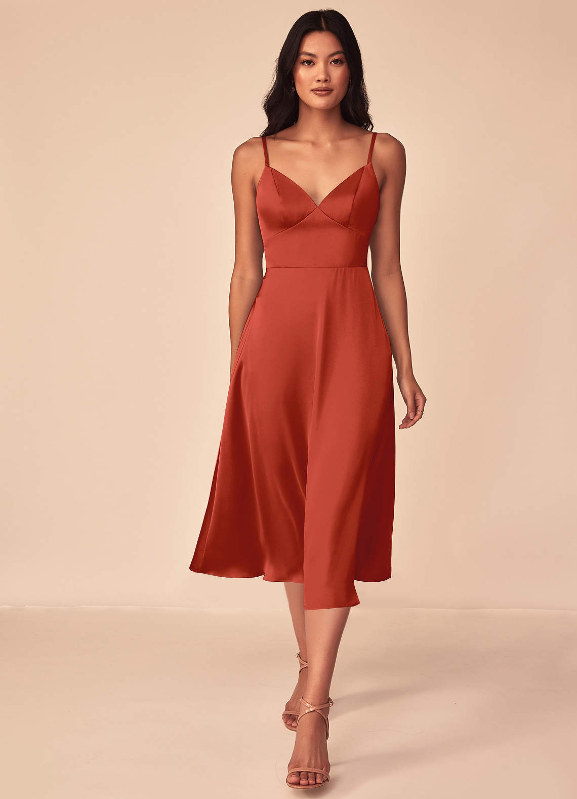 Azazie Dottie Bridesmaid Dresses Rust A-Line Stretch Satin Dress image1