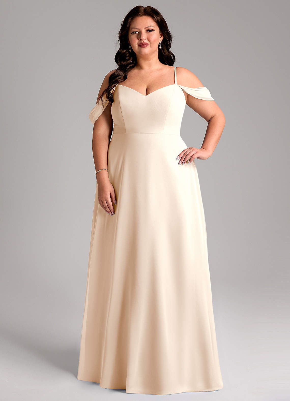 white off the shoulder bridesmaid dress Ivory Satin Off-Shoulder Simple Destination Bridal Dress