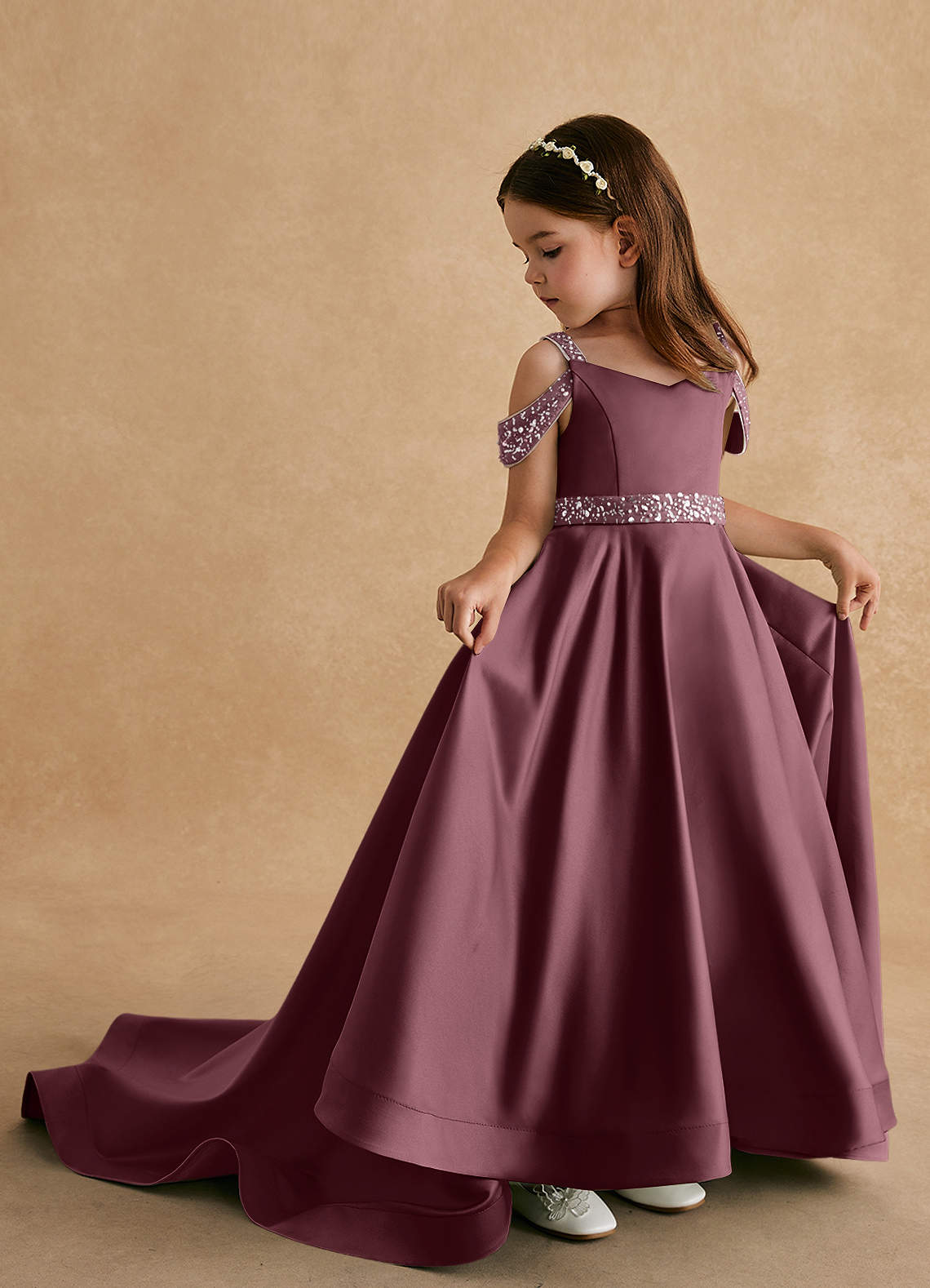 Azazie Jodi vestidos de niña de las flores Vestido de Sangrado de Satin Mate de Corte En A image1