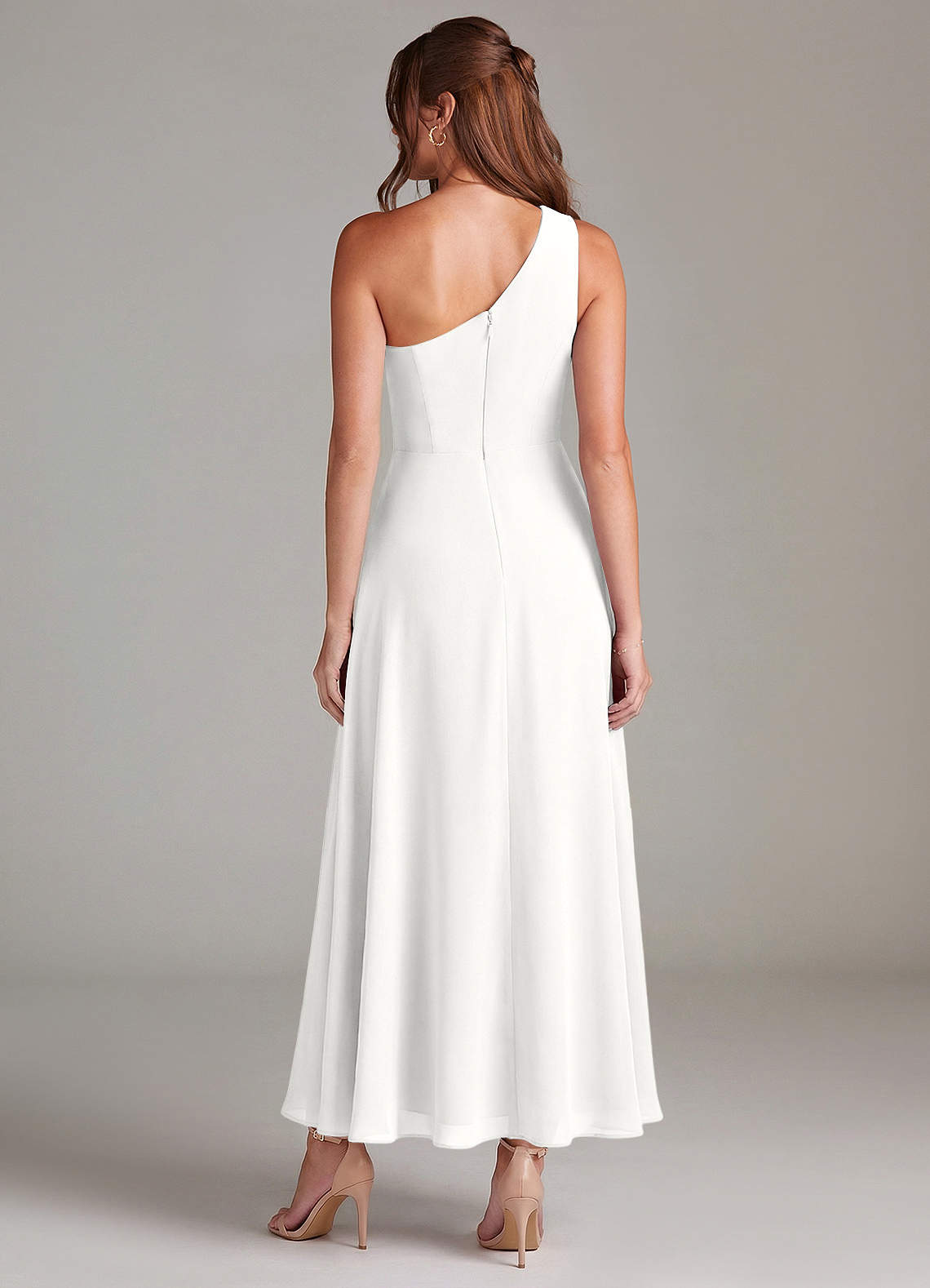 Azazie Brooke Bridesmaid Dresses White A-Line One Shoulder Chiffon Dress image4