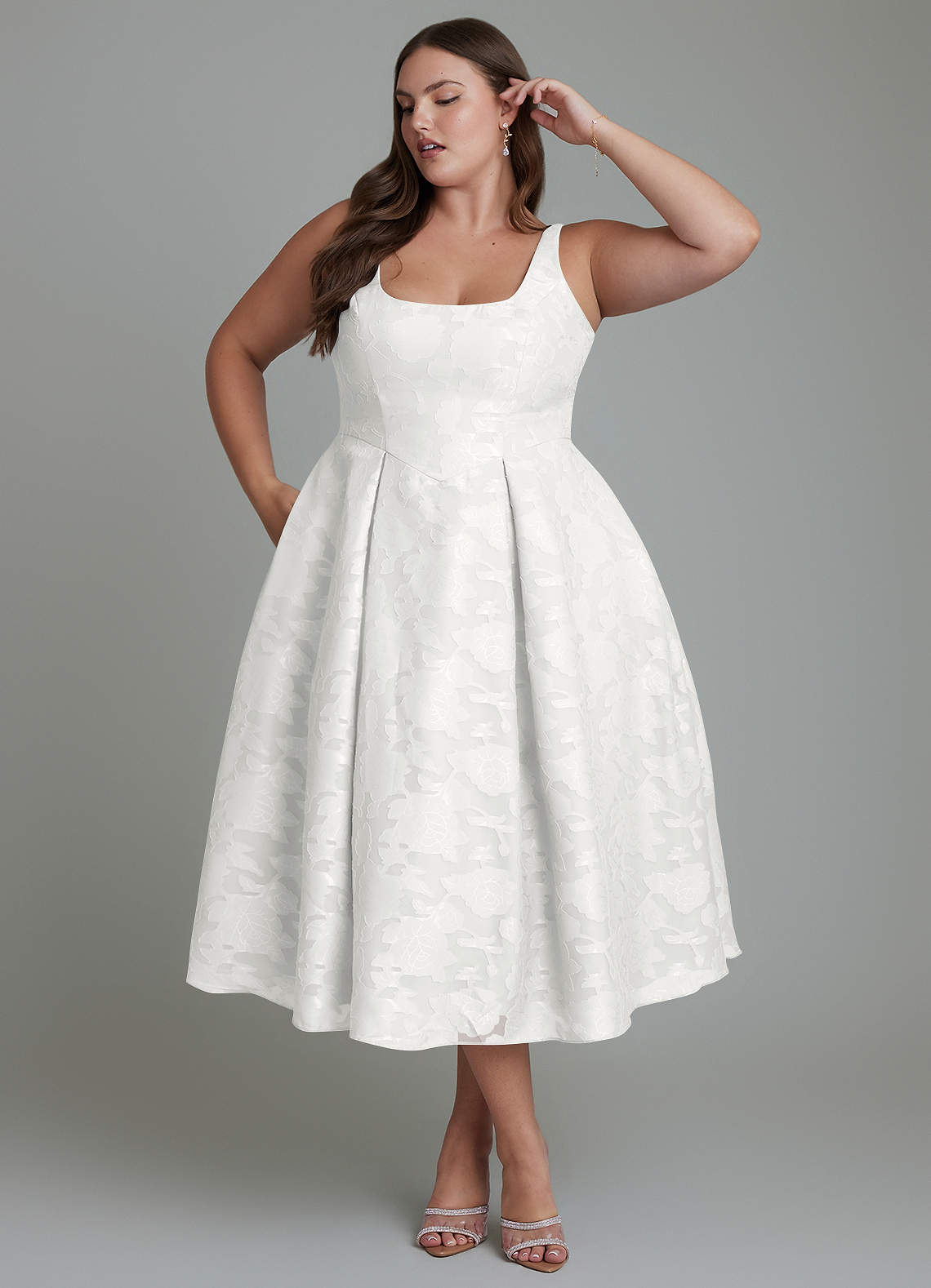 Azazie Amalie Bridesmaid Dresses White A-Line Pleated Floral Burnout Dress image11