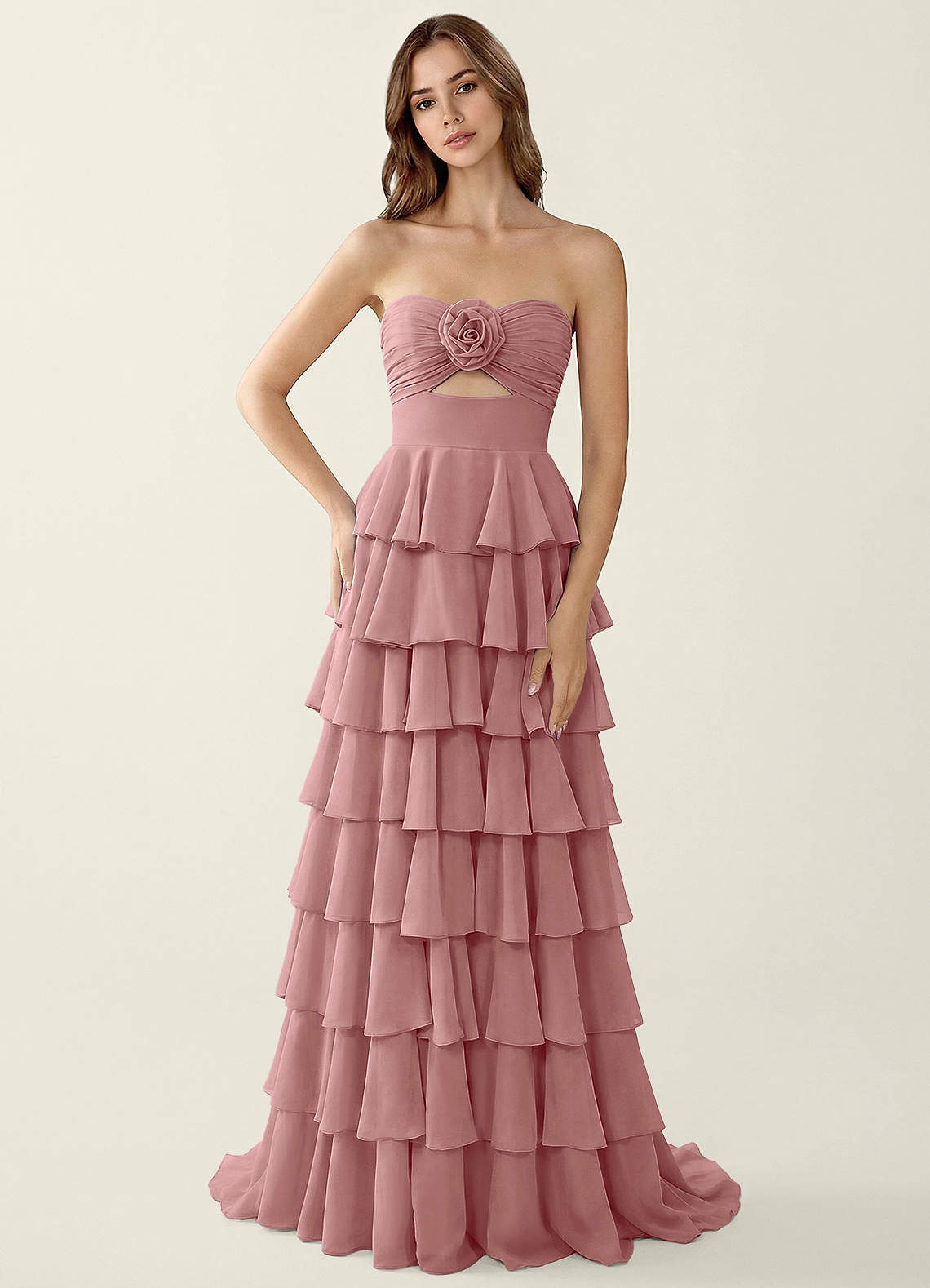 light pink chiffon cocktail dress Serafina Light Pink Chiffon Ruffled A-line Prom Dress