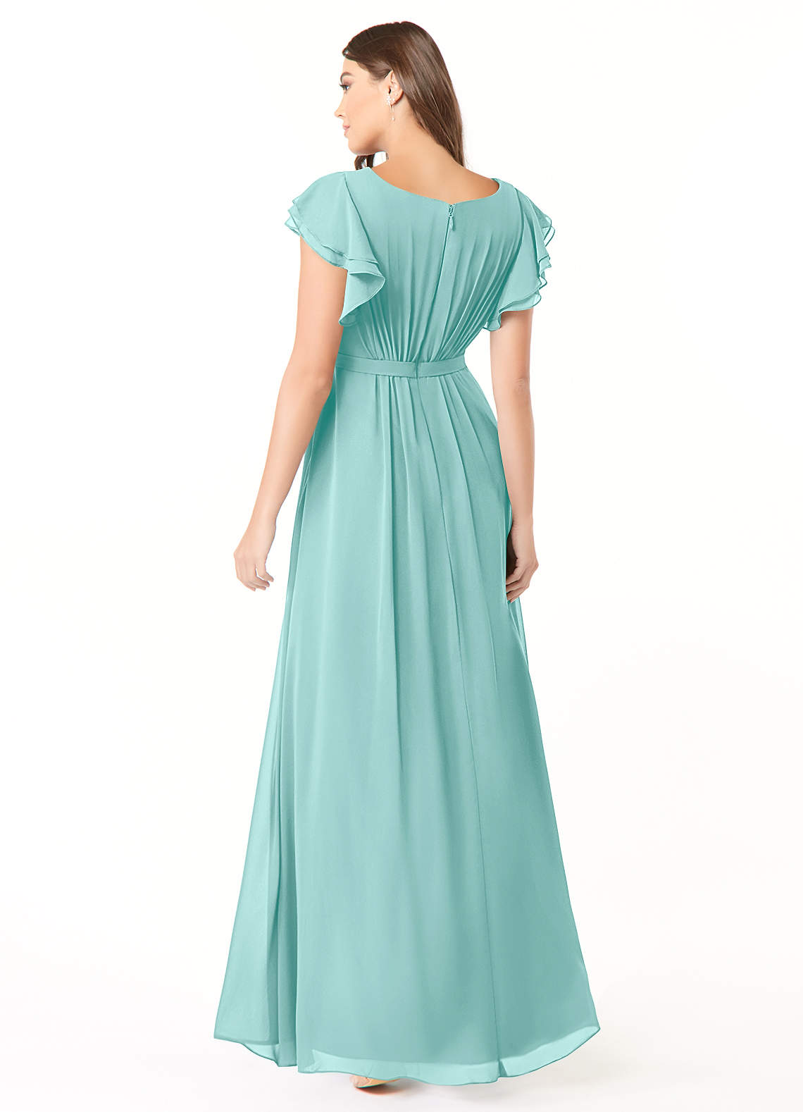 Azazie Daphne Modest Bridesmaid Dresses A-Line Ruffled Chiffon Floor-Length Dress image1