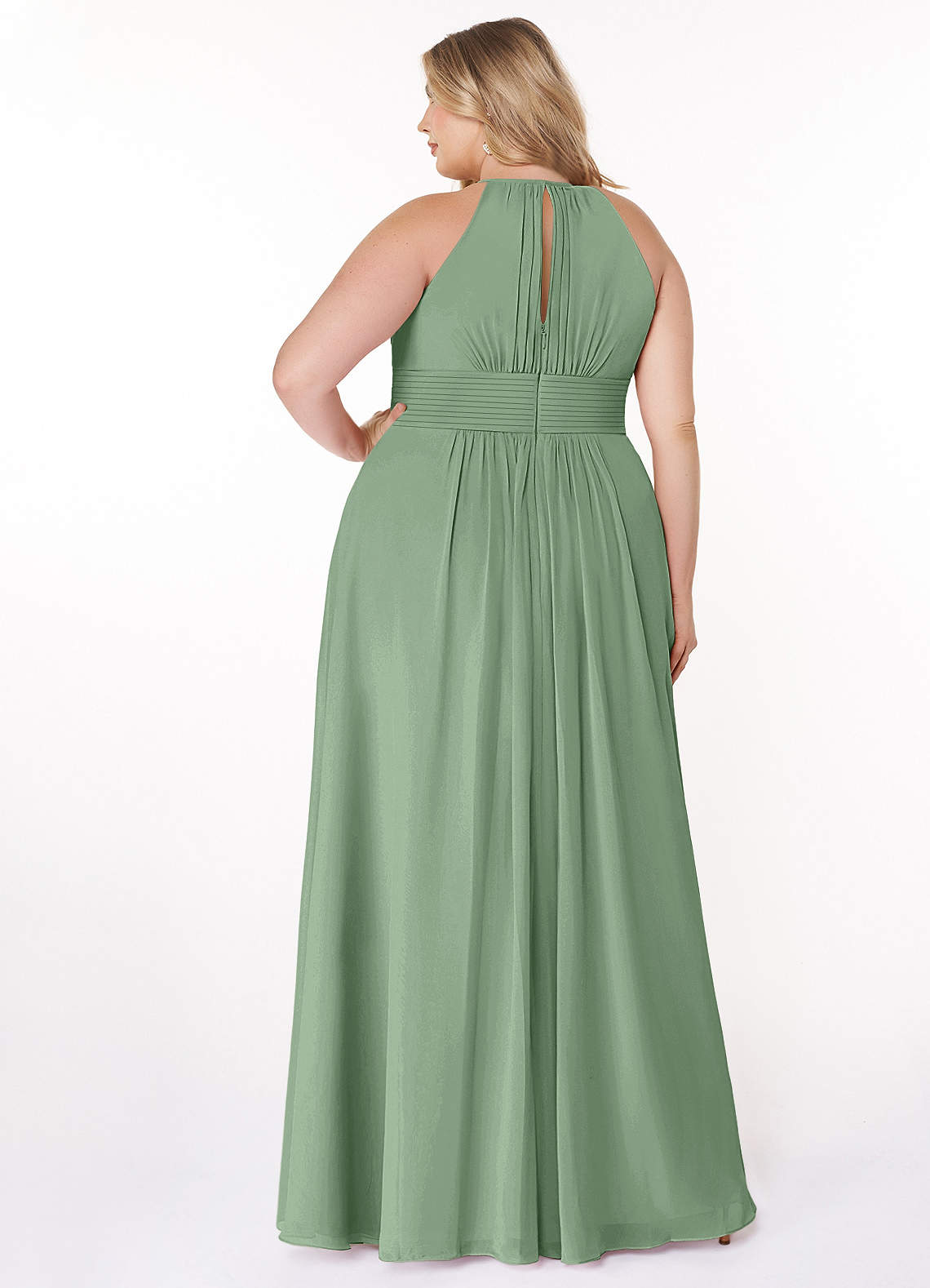 Azazie Bonnie Bridesmaid Dresses Matcha A-Line Keyhole Ruched Chiffon Dress image6