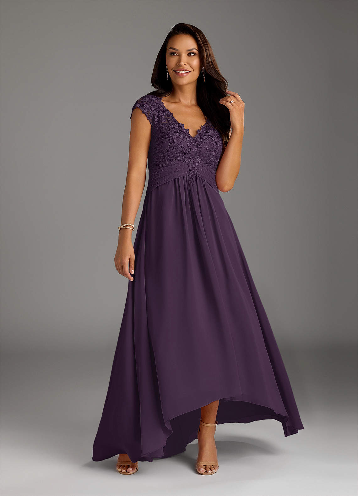 Azazie Irmeli Mother of the Bride Dresses Plum A-Line Lace Chiffon Dress image1