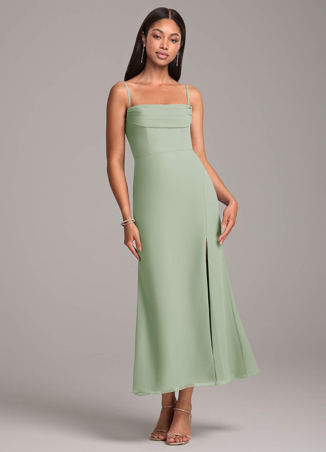 Azazie Saige Ready to Ship Dusty Sage Chiffon Bridesmaid Dresses | Azazie