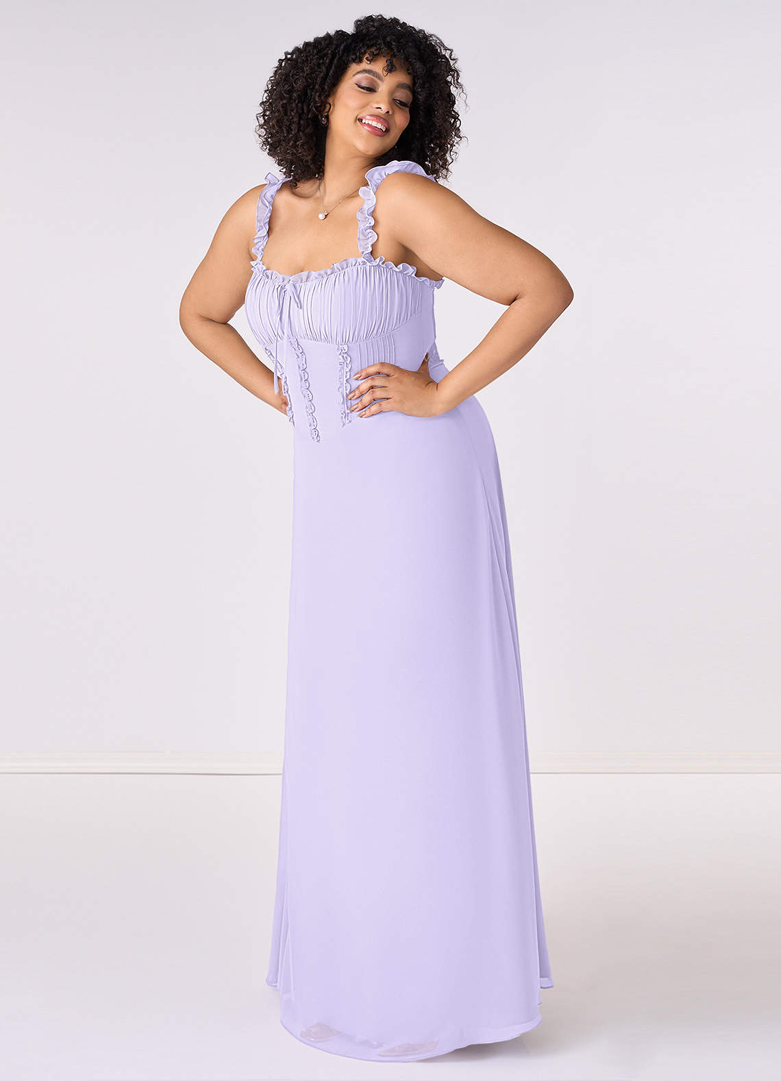 Lilac A-Line Chiffon Ruffled Bridesmaid Dress with Slit