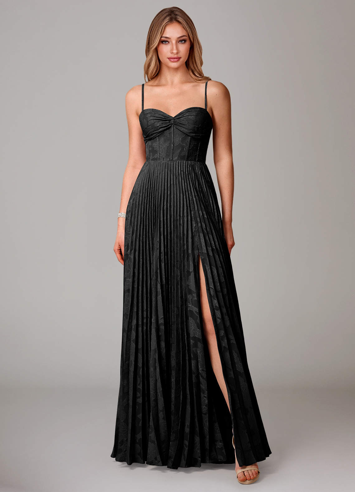 Azazie Akiko Black Floral Burnout Bridesmaid Dresses | Azazie