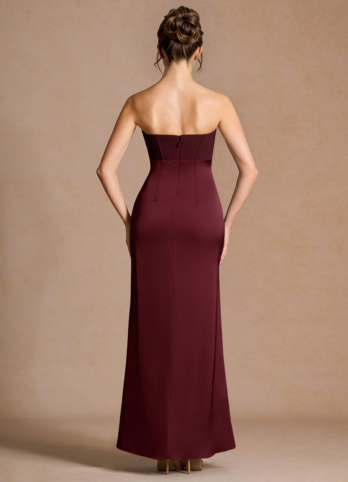 Azazie Plus Size Floor-Length Maxi Dresses Column Wedding Guest Formal Dresses Strapless Ruffles Wine