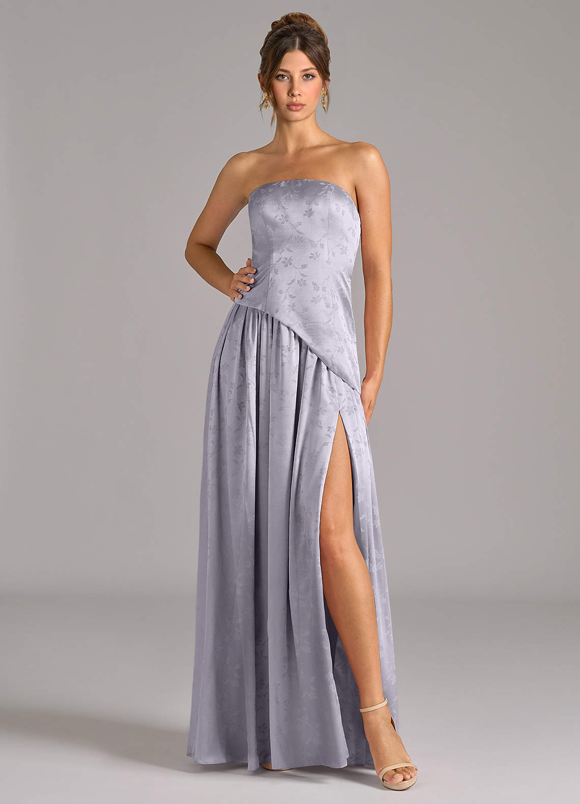 Azazie Adeline Bridesmaid Dresses Pebble Floral Jacquard A-Line Strapless Floral Jacquard Dress image1