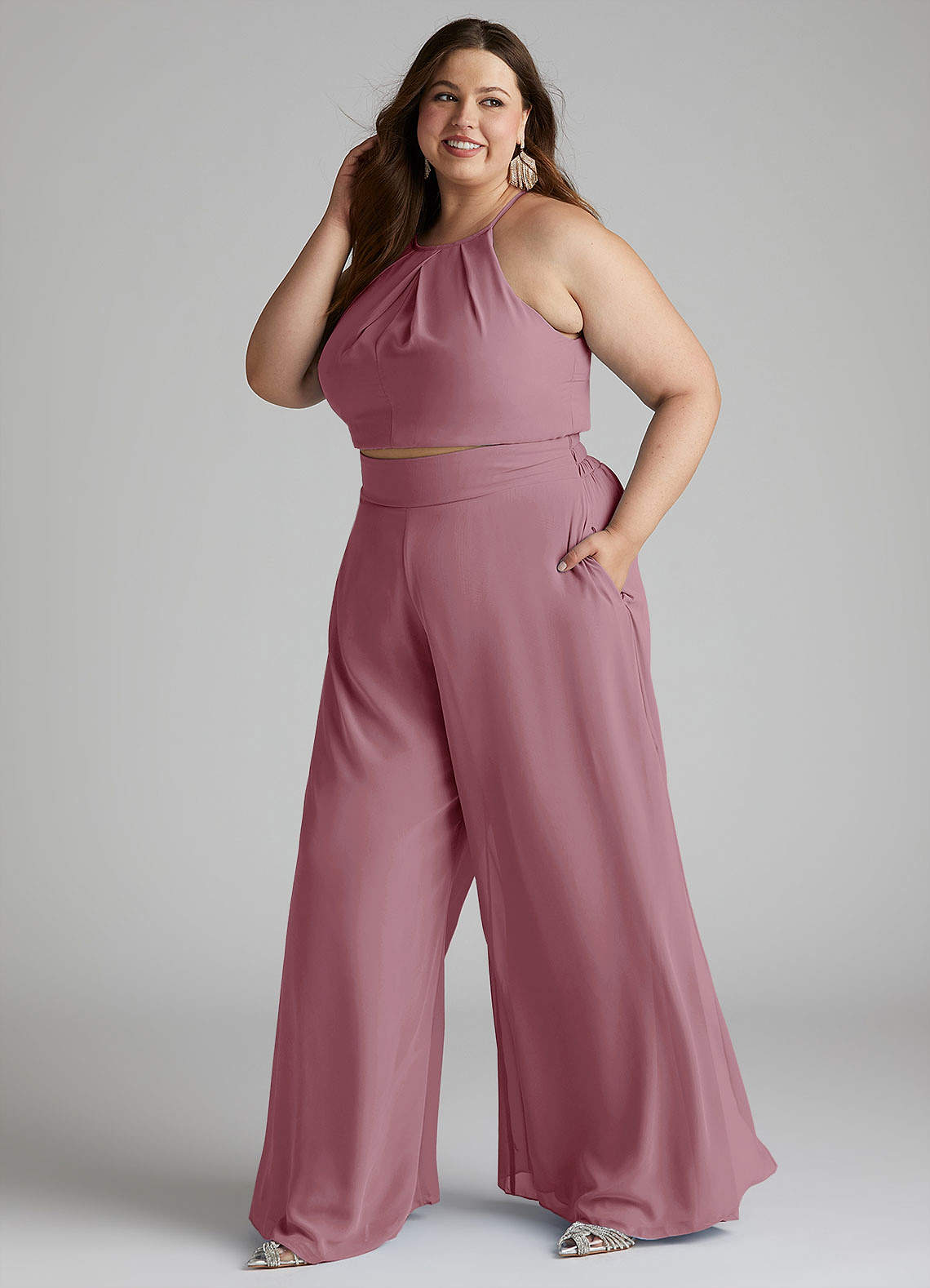 Azazie Kenzi Robes de demoiselle d'honneur Combinaison en Mousseline de soie Plissée Mauve Vintage image1