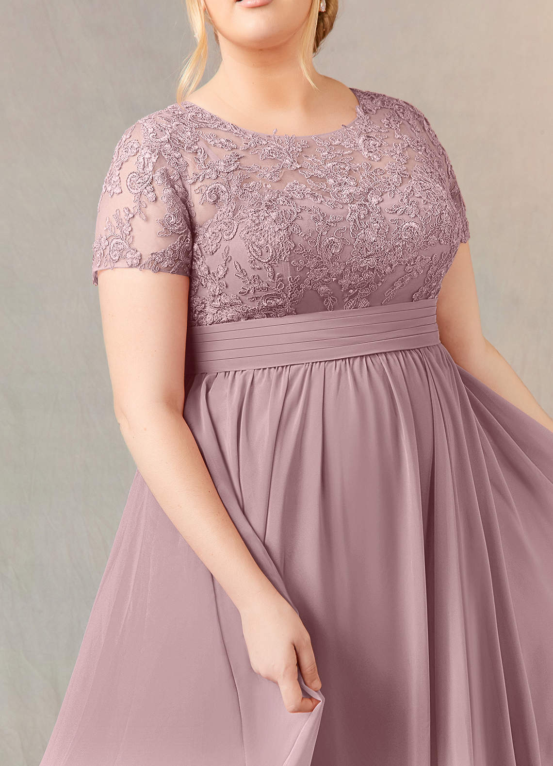 A-Line Lace Applique Chiffon Tea-Length Dress Dusty Rose