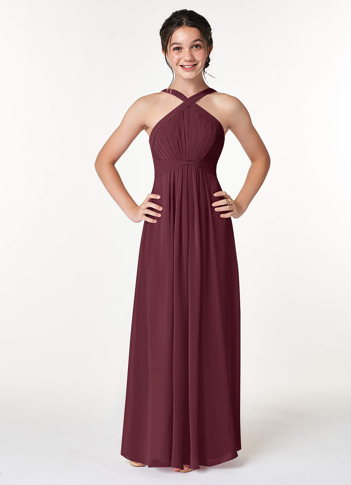 Azazie Anthea Junior Plissee Chiffon Kleid Cabernetrot image1