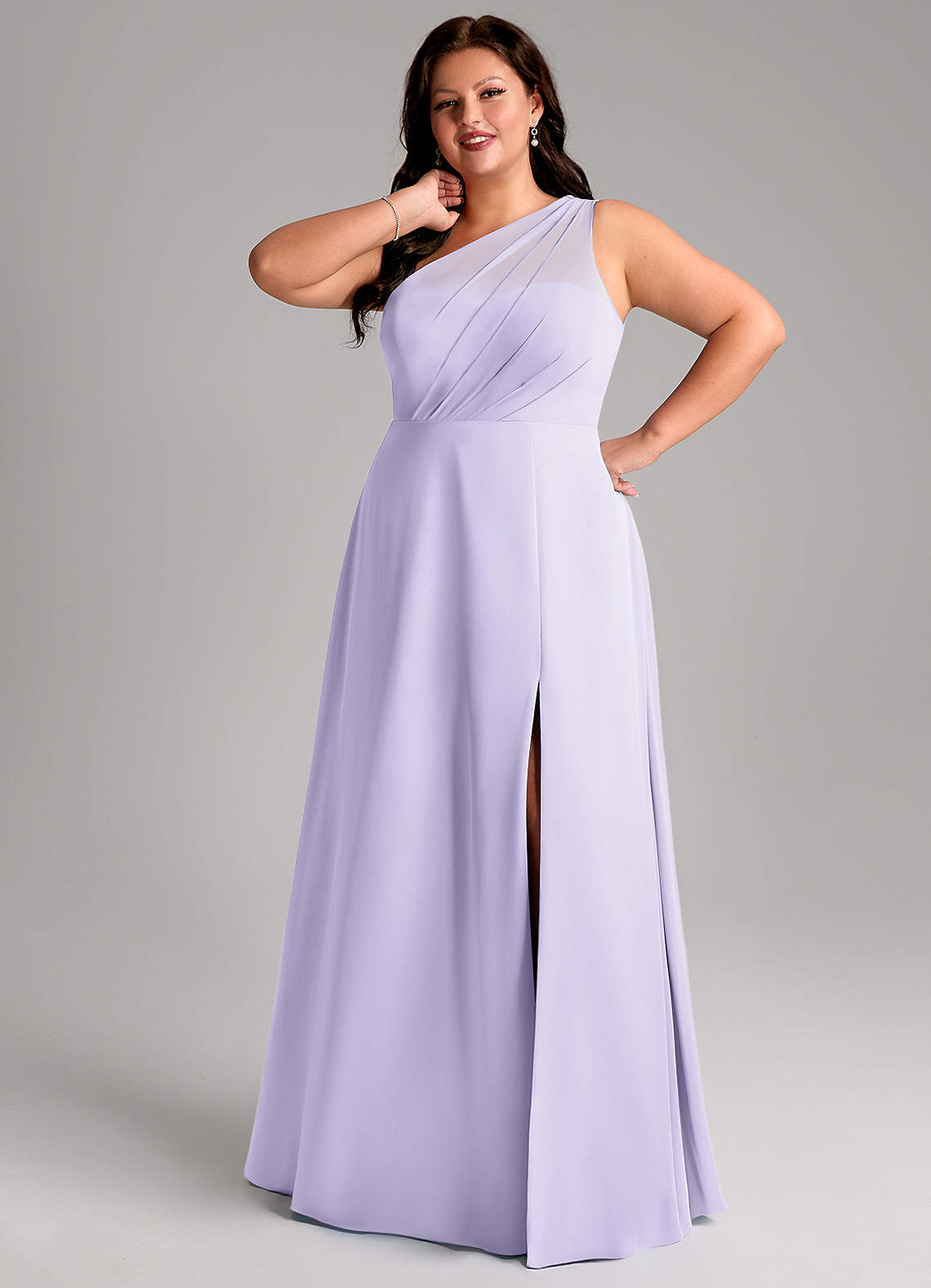 Azazie Phaedra Bridesmaid Dresses Lilac A-Line One Shoulder Chiffon Dress image12