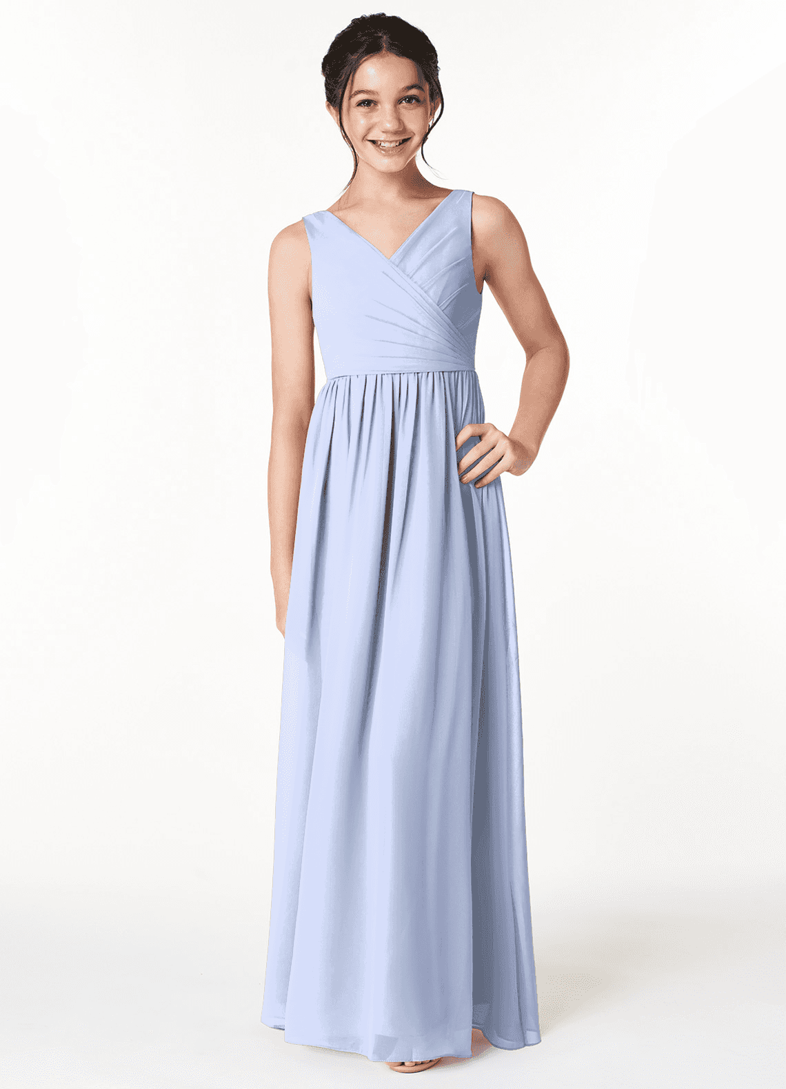 Azazie Sawyer Junior Ice A-Line Pleated Chiffon Dress image1