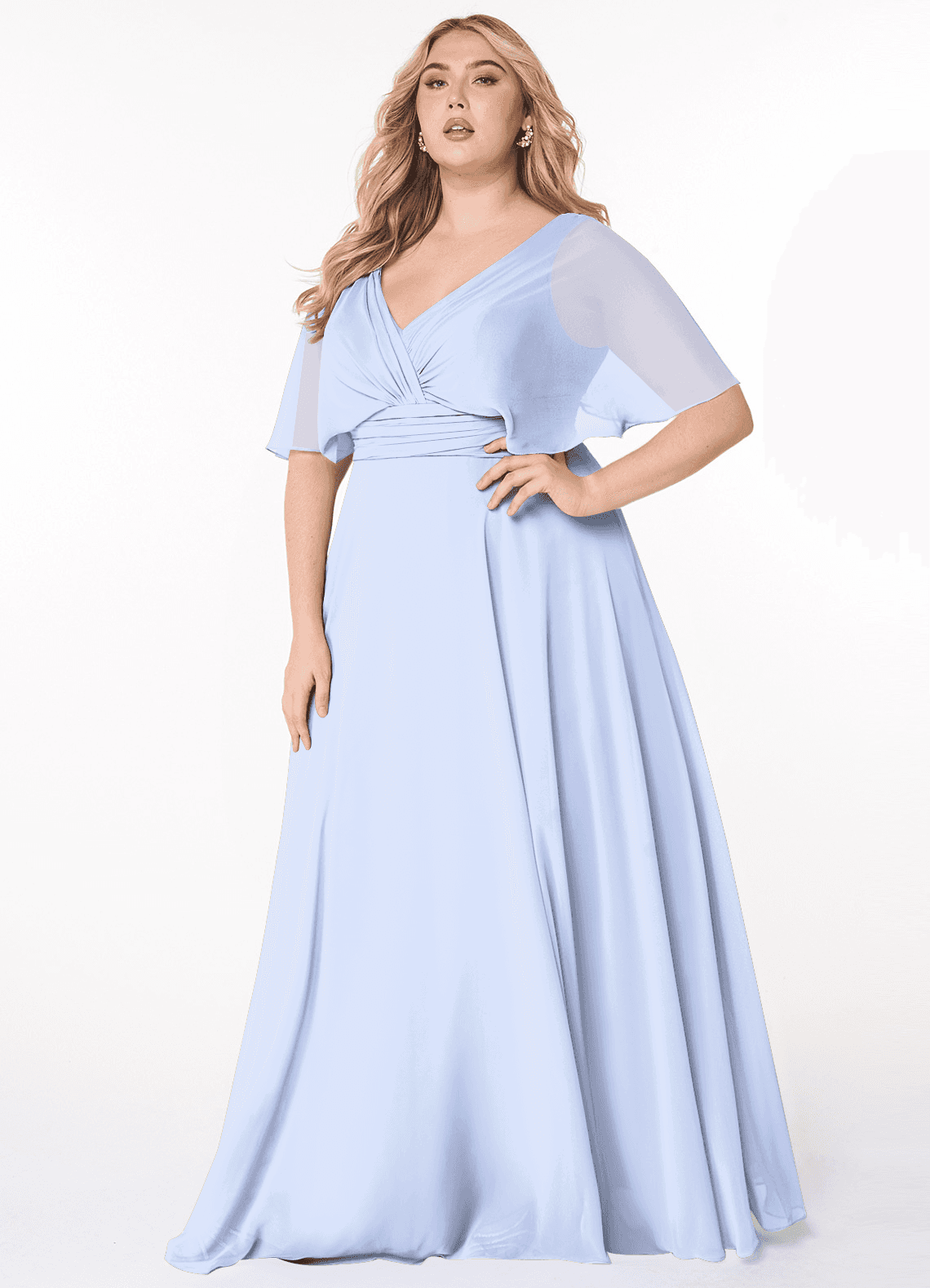 Azazie Pamela Bridesmaid Dresses Ice A-Line V-Neck Pleated Chiffon Dress image1