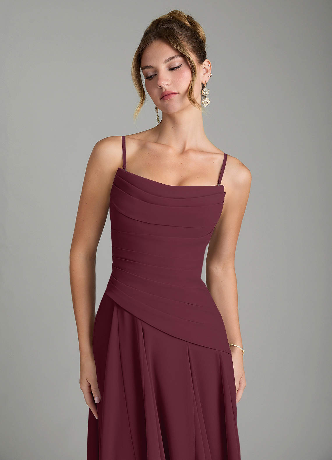 Azazie Gabriela Bridesmaid Dresses Cabernet A-Line Corset Chiffon Dress image8