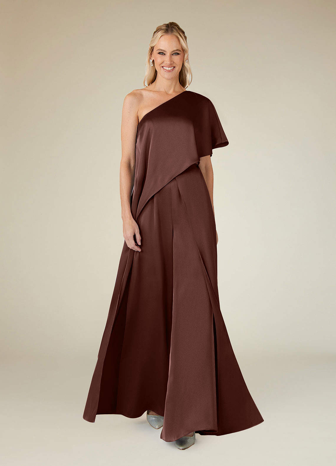 Azazie Hagretta Mother of the Bride Dresses Espresso Jumpsuit/Pantsuit Stretch Satin Dress image1