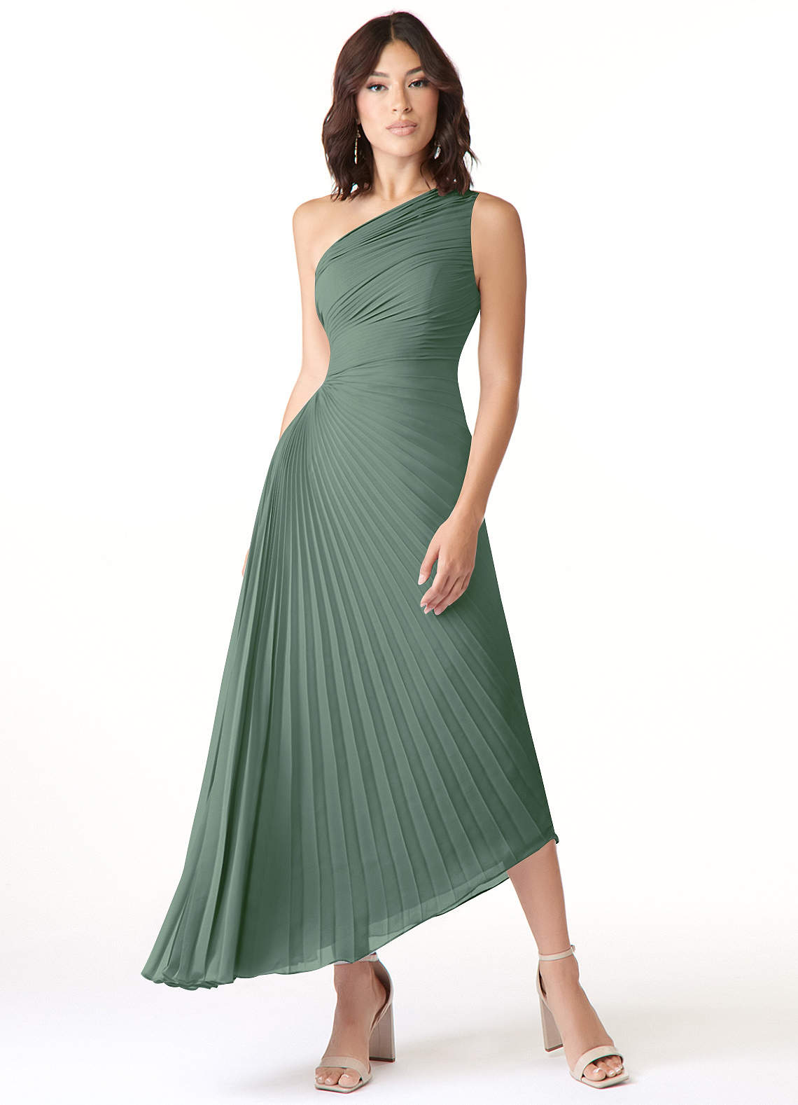 Azazie Kirra Jurken voor bruidsmeisjes Jurk van Chiffon met A-Lijn One-Shoulder Eucalyptus image1