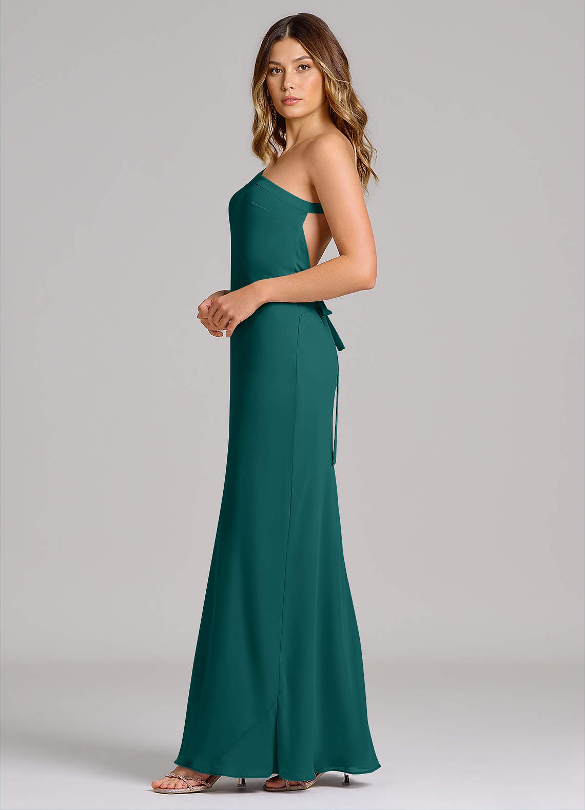 open lace back dress Hebeos Peacock Flutter One Shoulder Maxi Formal Dress – Arabella Bridal