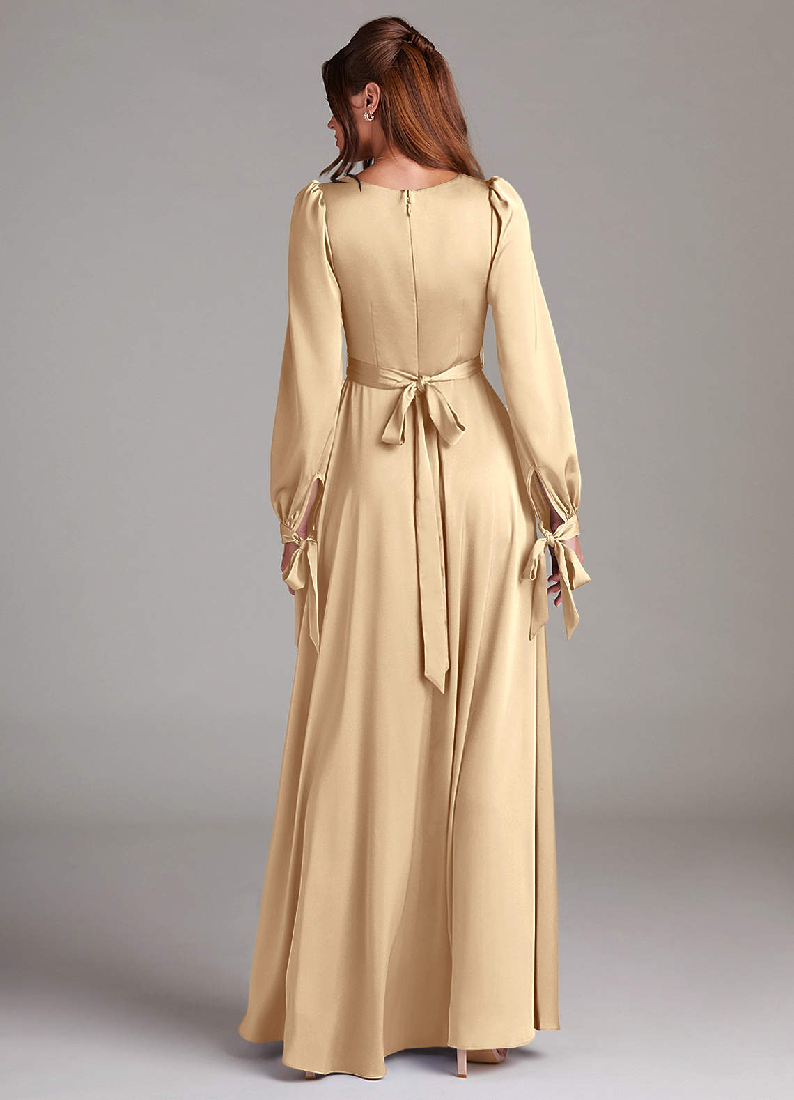 Azazie Leonia Champagne Stretch Satin Bridesmaid Dresses | Azazie