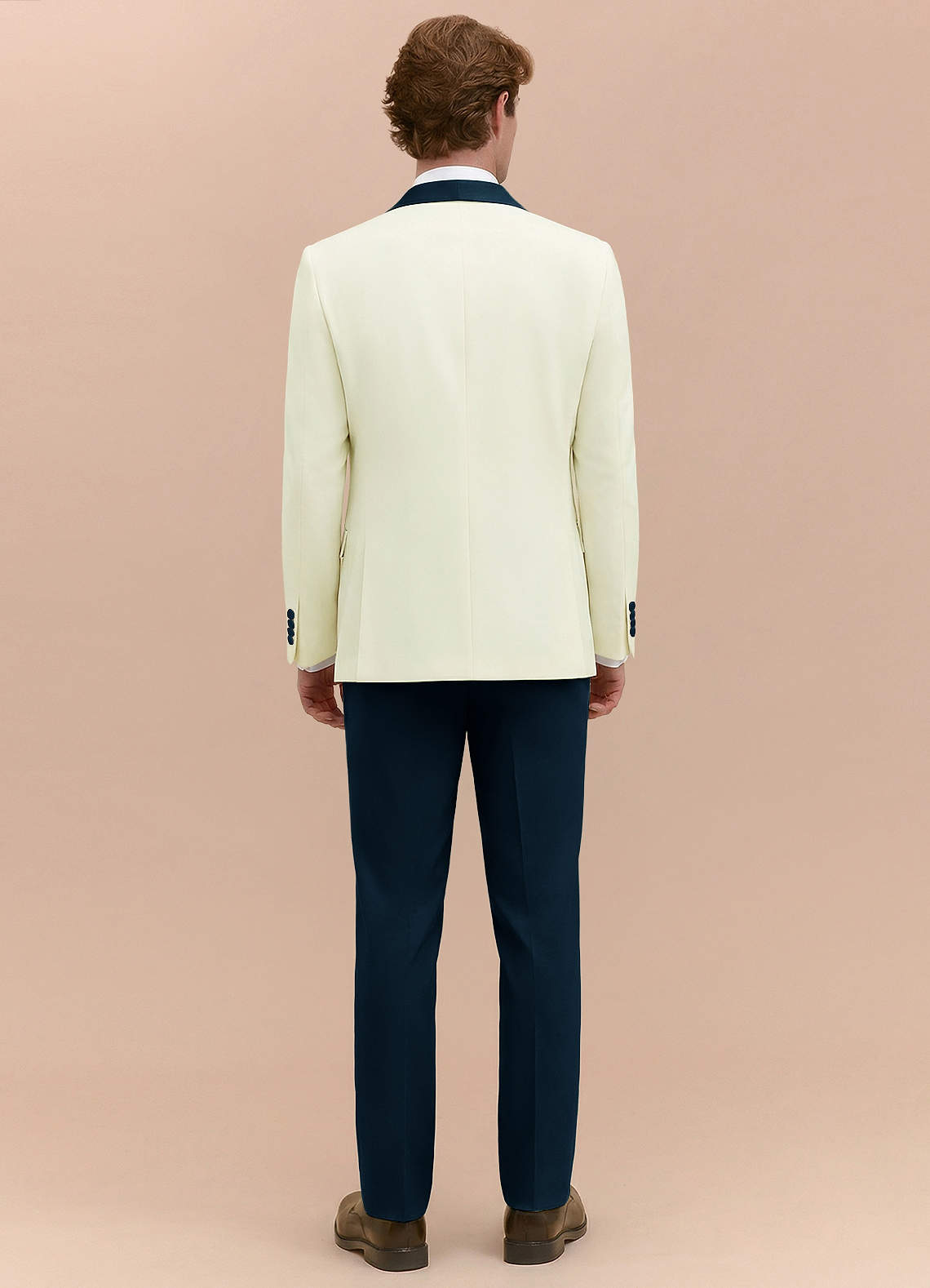 front Adrian Dark Navy Shawl Lapel Structured Stretch Tuxedo Suit