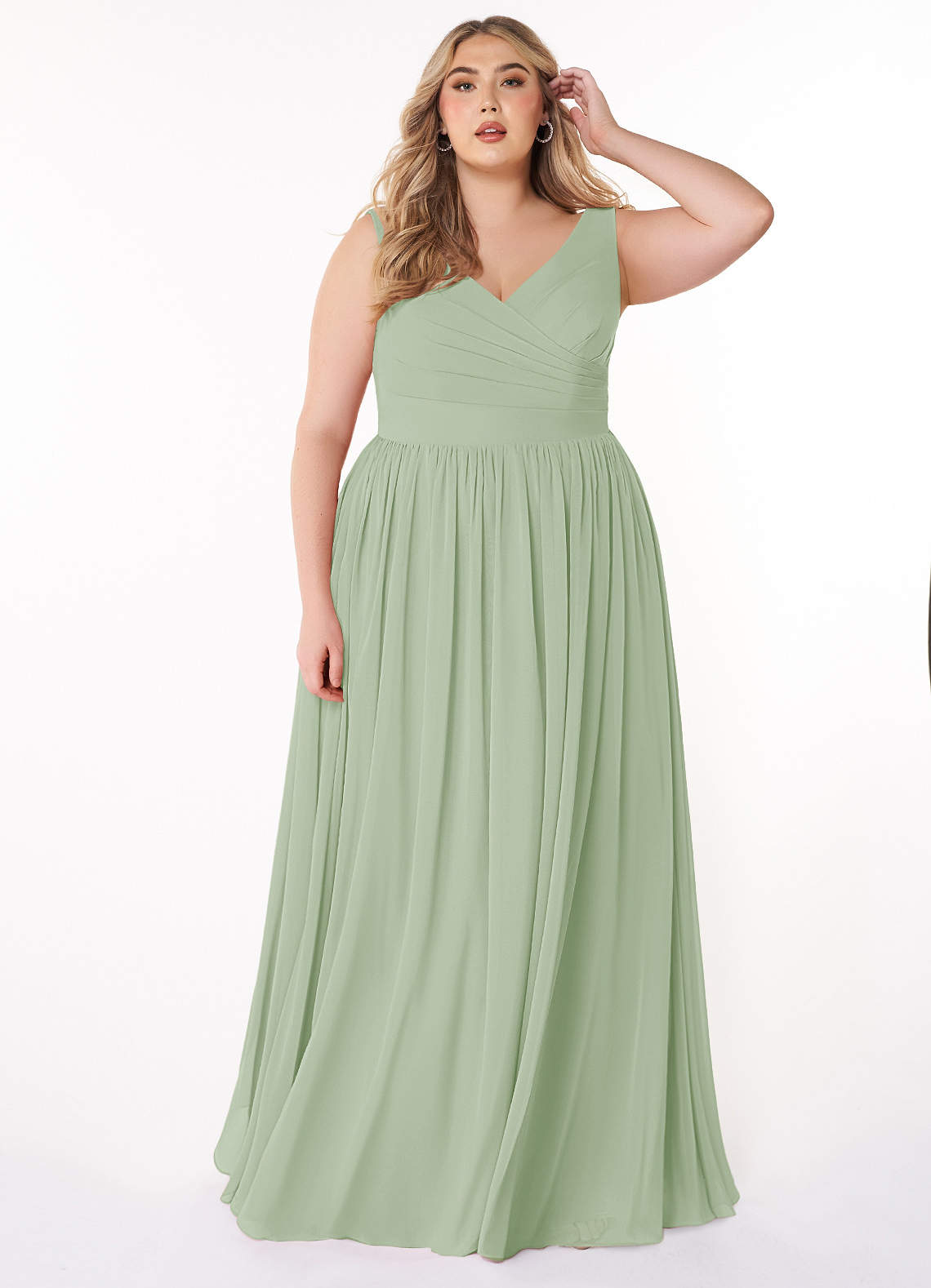 Azazie Keyla Bridesmaid Dresses Dusty Sage A-Line V-Neck Pleated Chiffon Dress image1