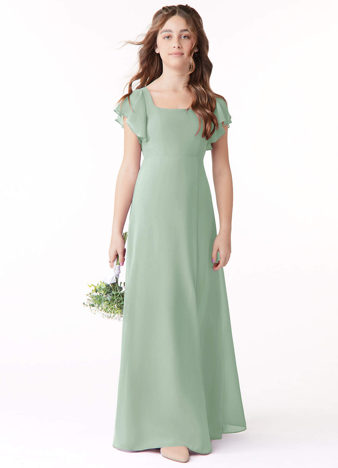 Bateau A-line Junior Bridesmaid Gowns with Bow Mint Green