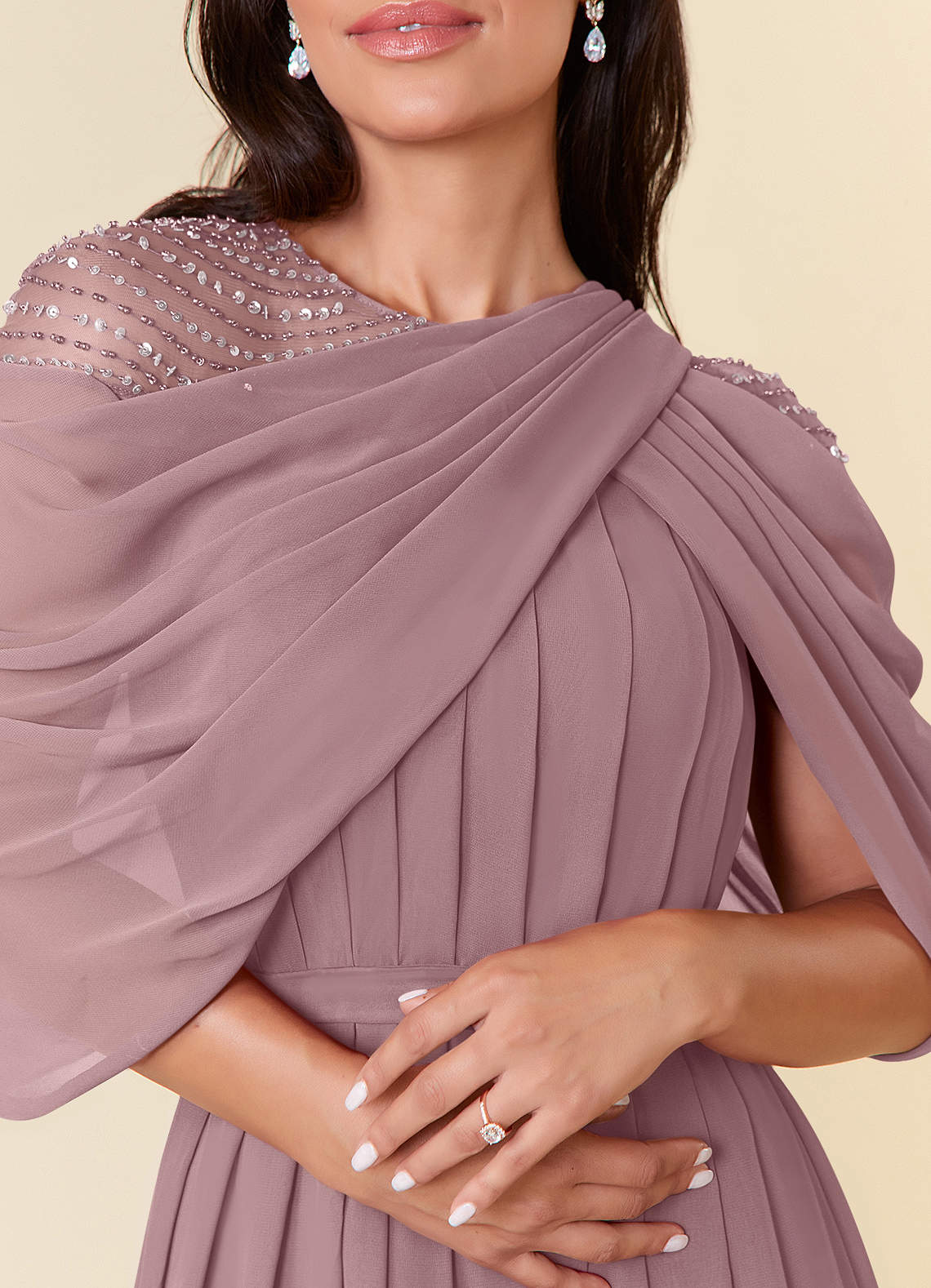Azazie Olena Mother of the Bride Dresses Dusty Rose A-Line Sequins Chiffon Dress image8